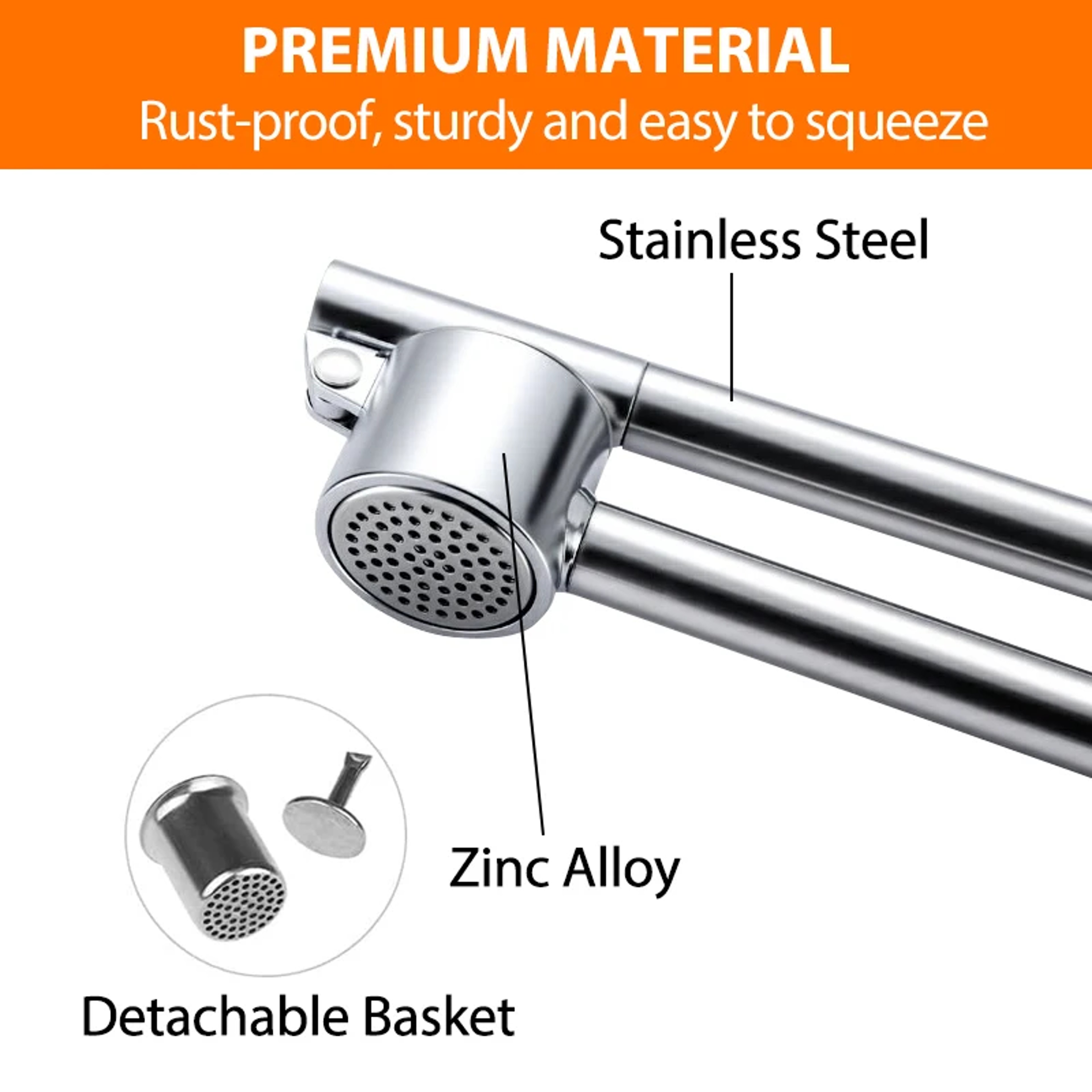 Garlic Press Mincer, Detachable Stainless Steel Garlic Crusher, Extended Edition, Rust Proof Kitchen Tool for Easy Crush – view 2