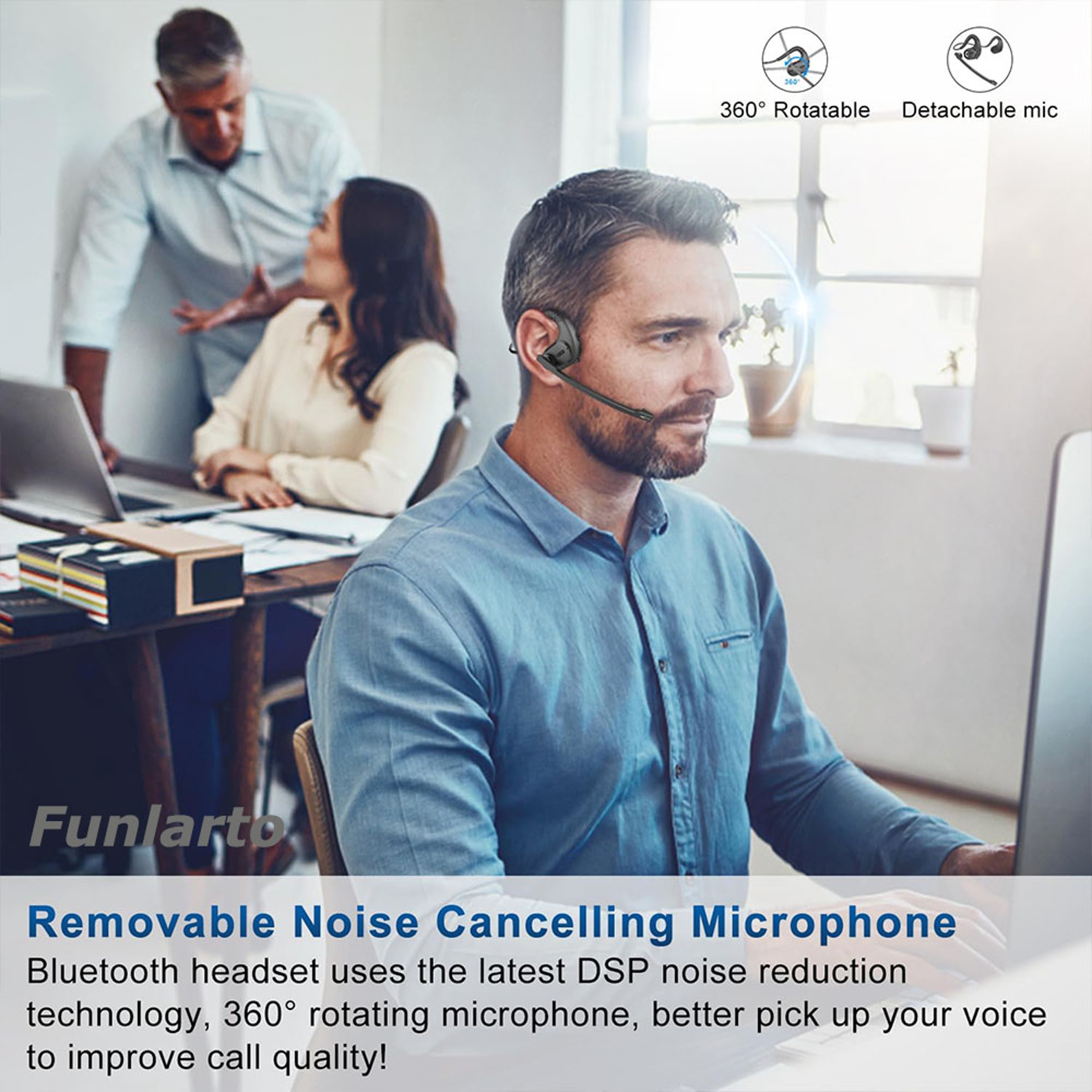 Open Ear Bluetooth Headset Detachable Microphone MultiPoint Wireless Headphones With DSP Noise Canc 1
