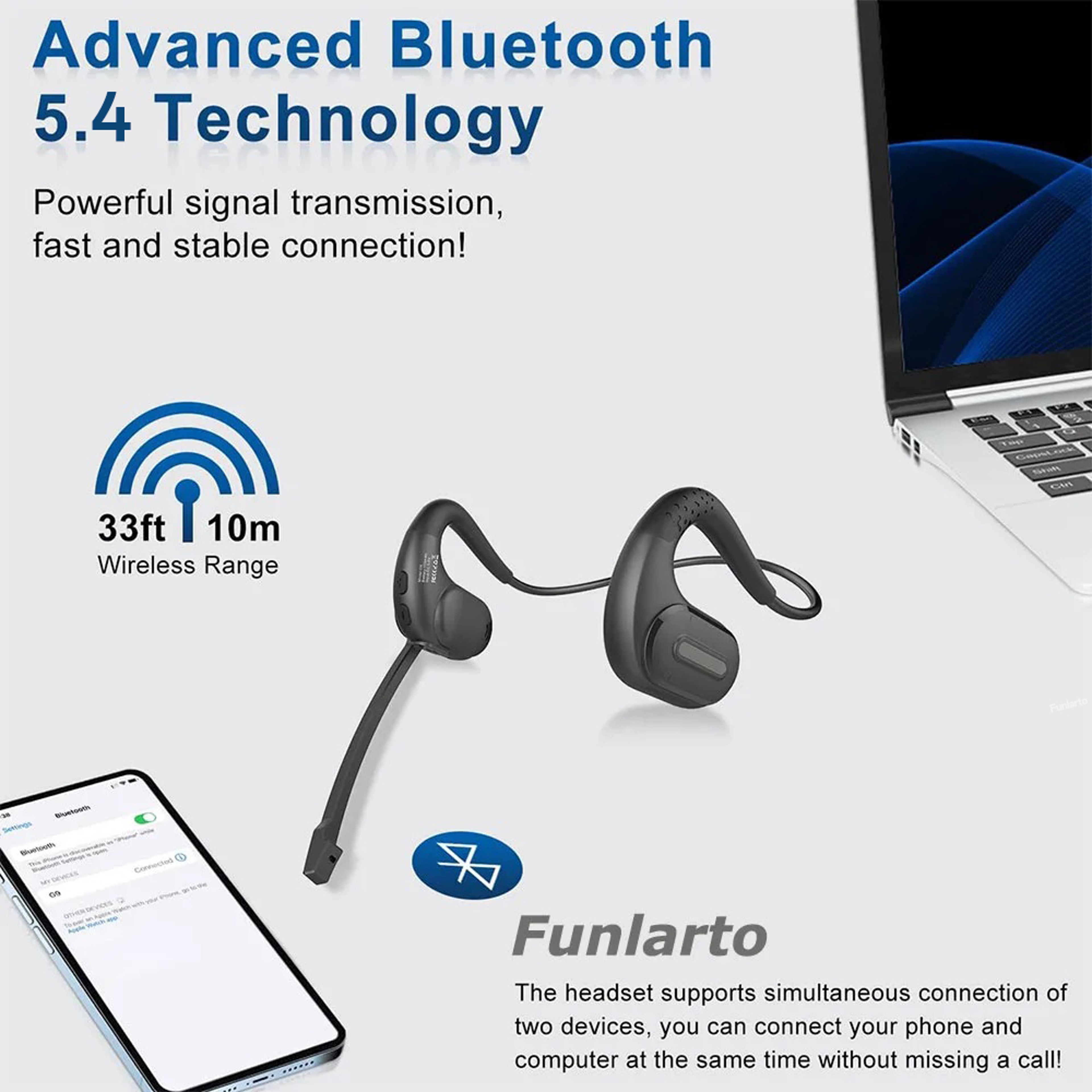 Open Ear Bluetooth Headset Detachable Microphone MultiPoint Wireless Headphones With DSP Noise Canc 2
