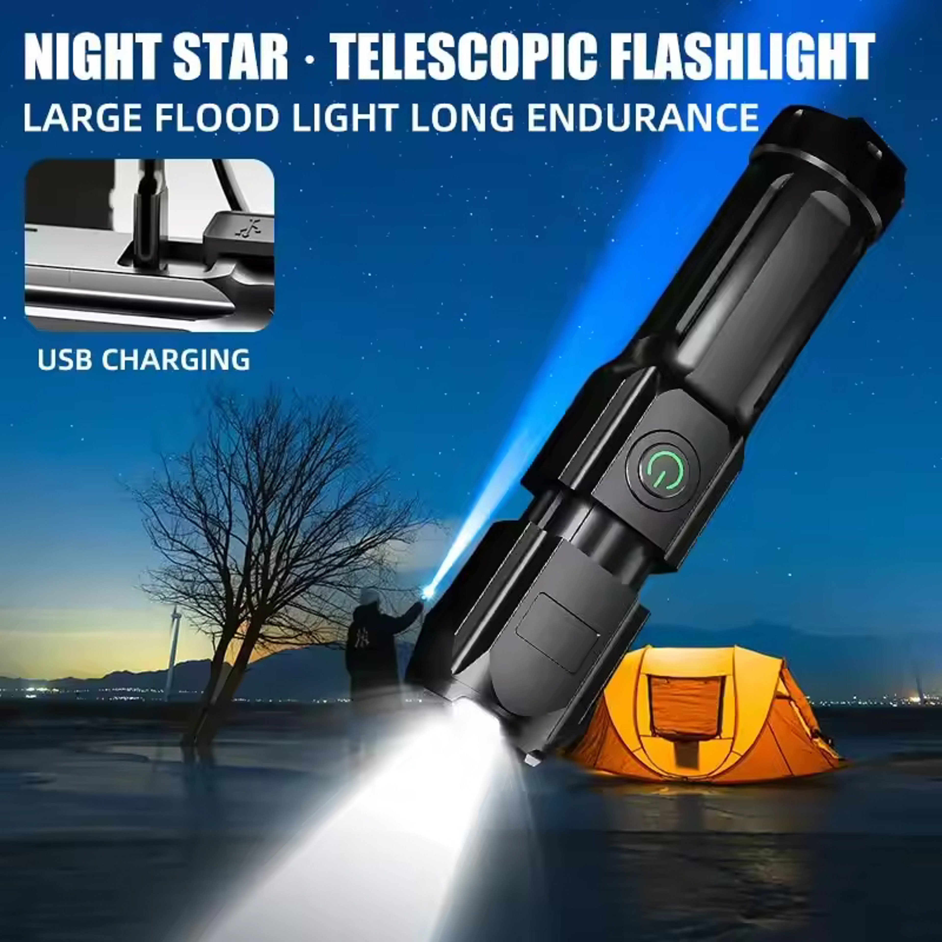 High Power Rechargeable LED Camping Flashlight USB Spotlight Lantern for Outdoor, Fishing, and Hiking Waterproof – view 1