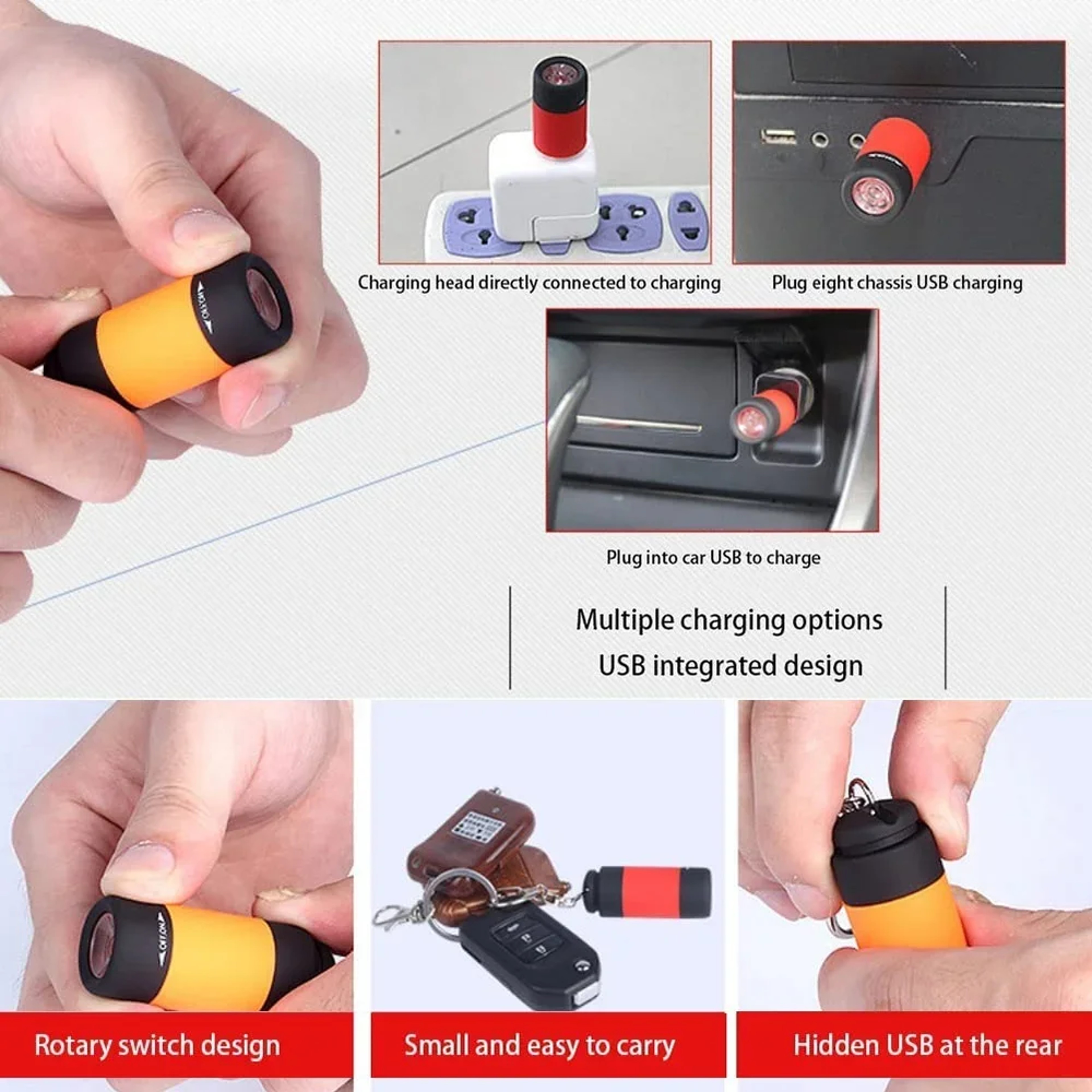 USB Rechargeable LED Mini Flashlight  Waterproof Multifunctional Keychain Light For Outdoor Hiking  4
