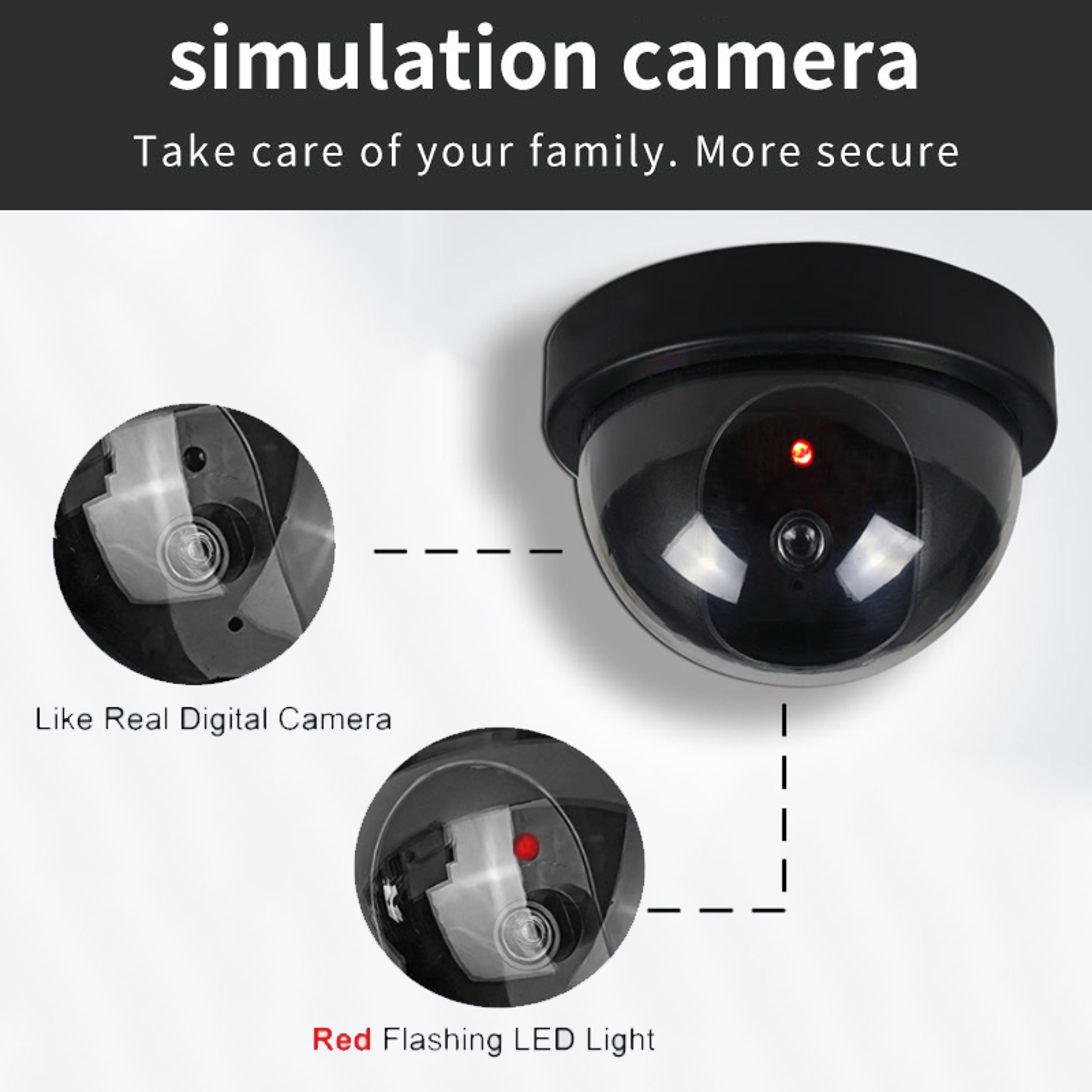 Realistic Fake Dome Security Camera With Red LED Light  Battery Operated IndoorOutdoor Surveillance