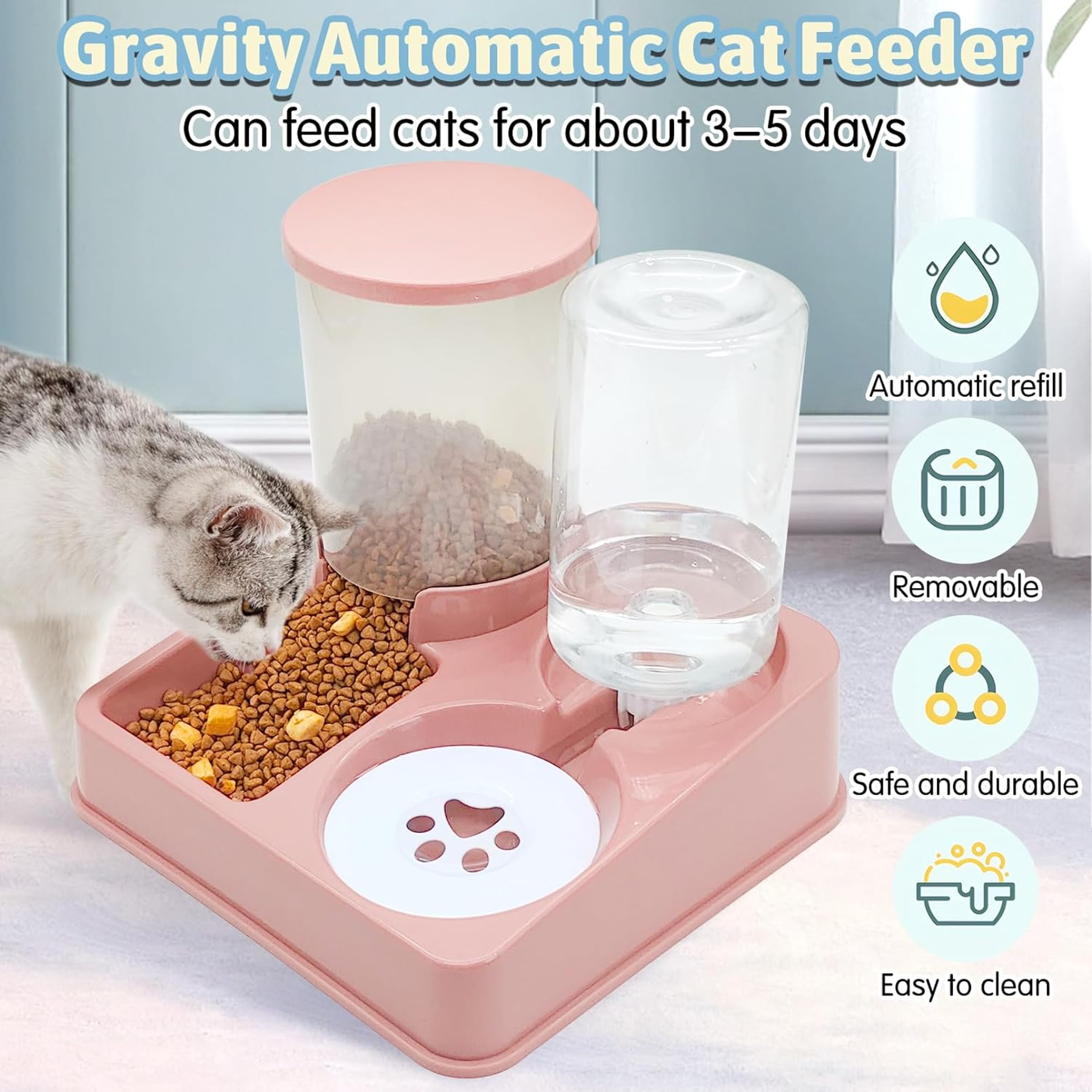 Tilted Automatic Pet Food and Water Feeder  Gravity Feeder and Waterer for Cats and Dogs – view 3