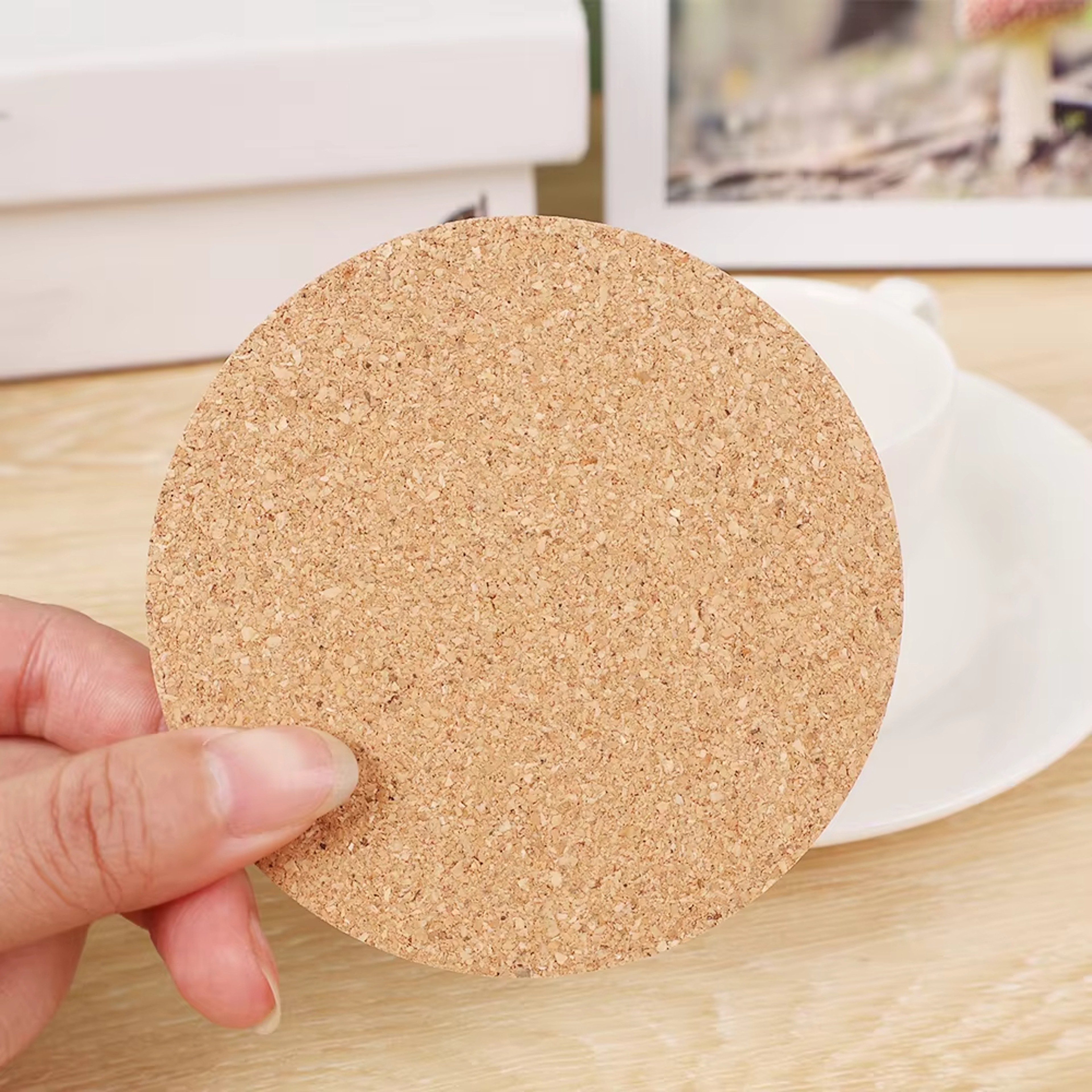 Natural Round Wooden Coasters, Non-Slip Cork Pads for Tea & Coffee Mugs – view 4