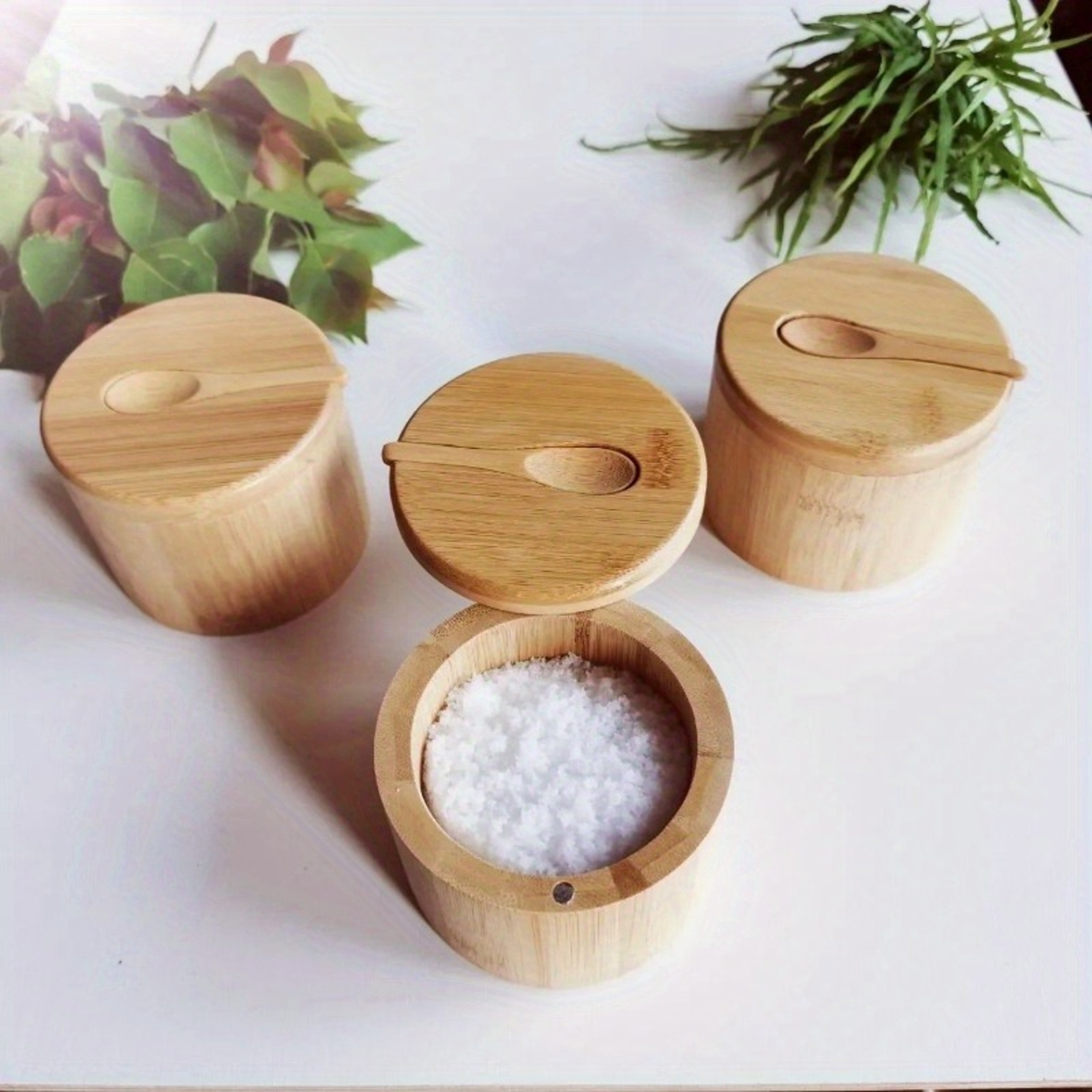 Bamboo Salt and Pepper Jar Set with Multi-Compartment Condiment Storage – view 5