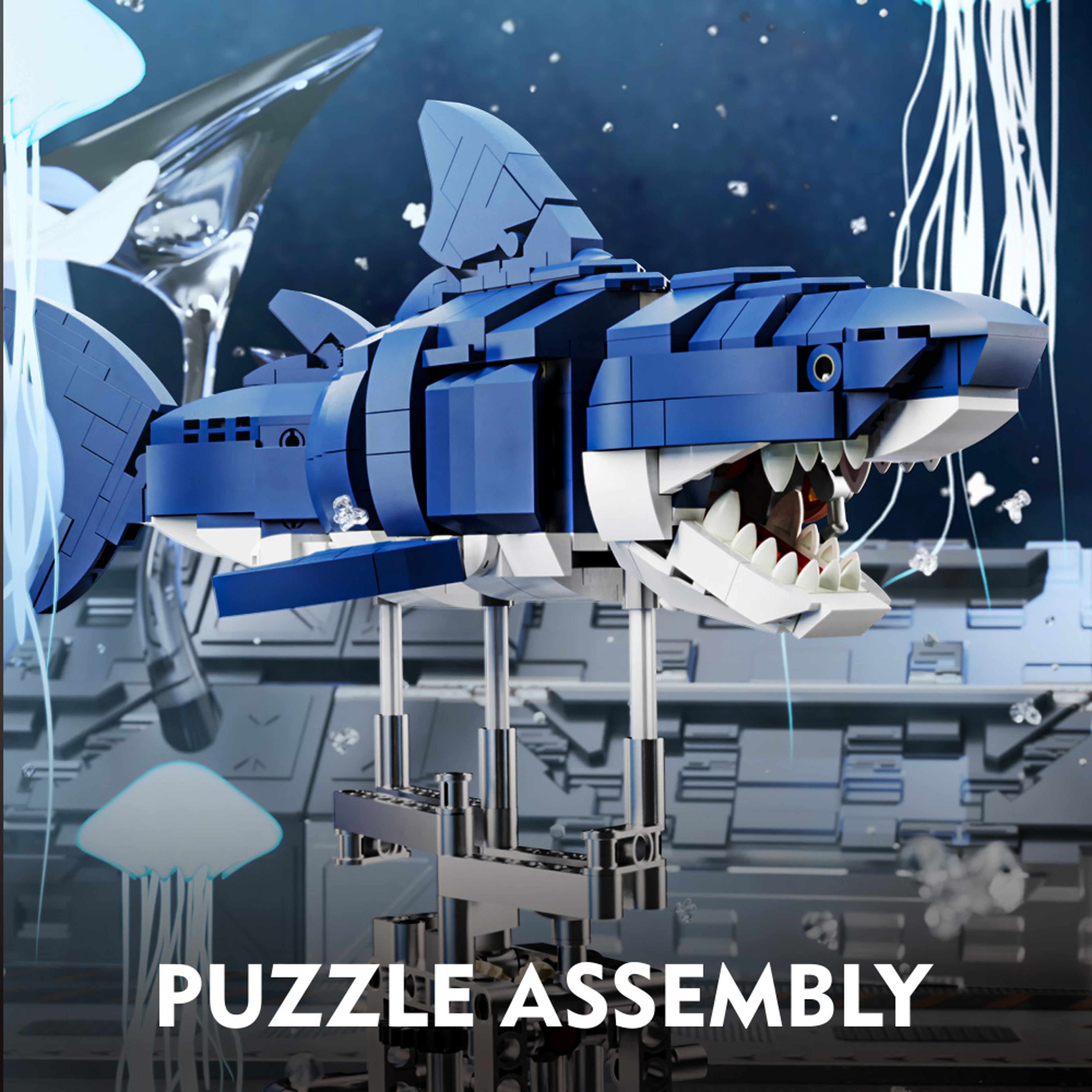 Mechanical Shark Building Set Shark Sea Life Building Blocks Set With Display Stand And Lights Idea 2