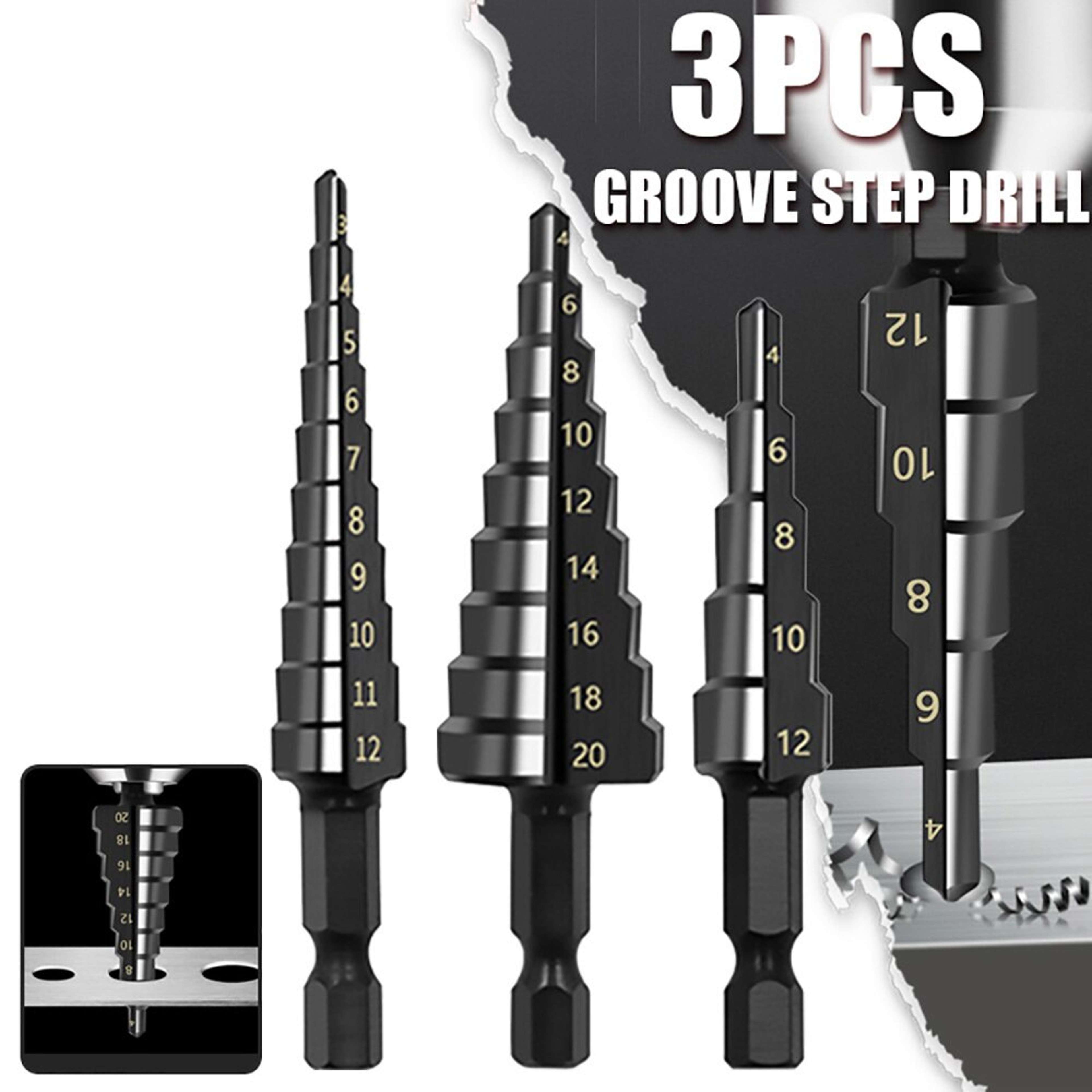 HSS Step Drill Bit Set  Nitride Black Hex, Precision Core Cutter for Metal & Wood – view 1