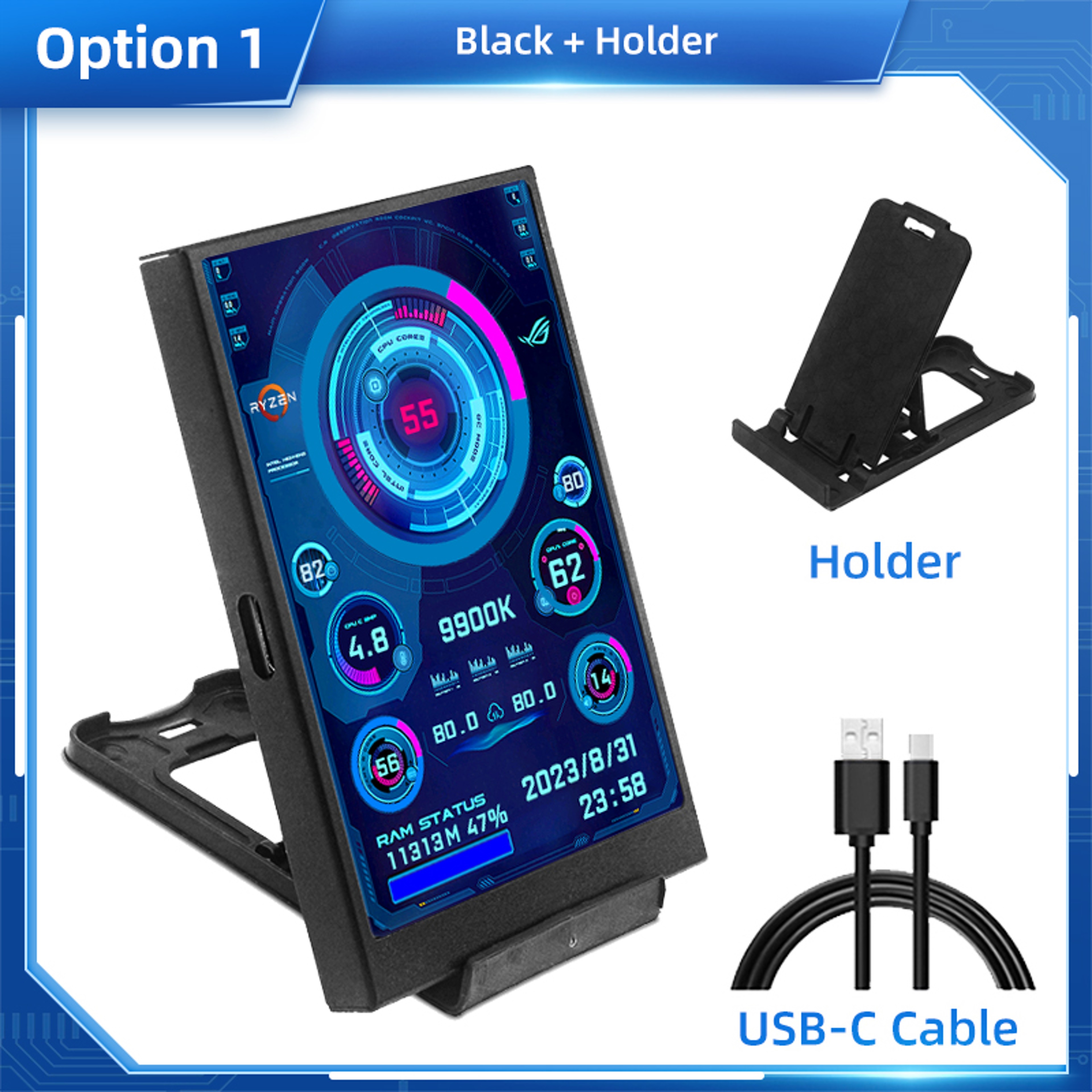 USB LCD Secondary Screen For Computer  CPU GPU RAM HDD Display Freely Adjustable Monitor 6