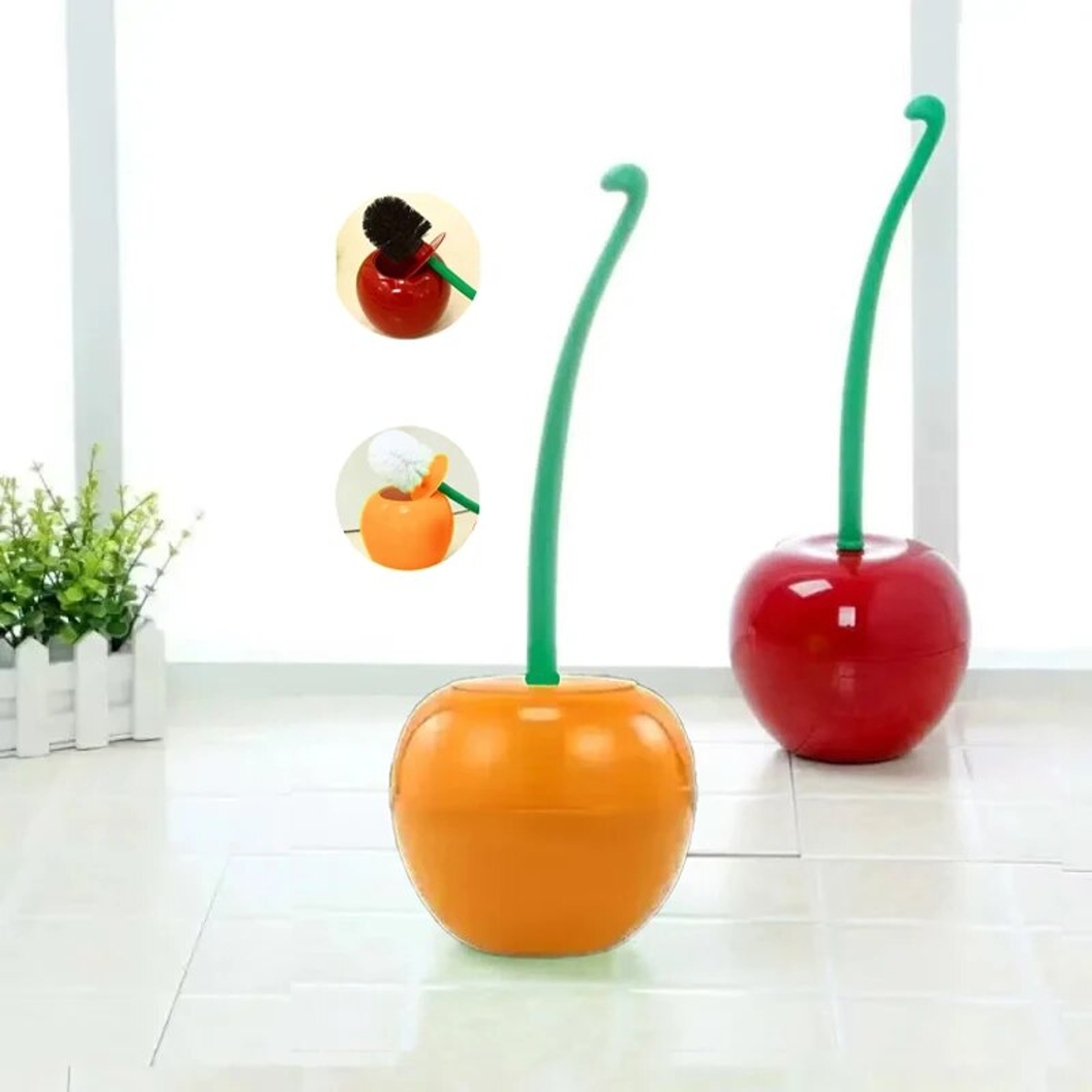 Creative Cherry Shaped Toilet Brush & Holder Set  Cute Bathroom Accessory – view 4