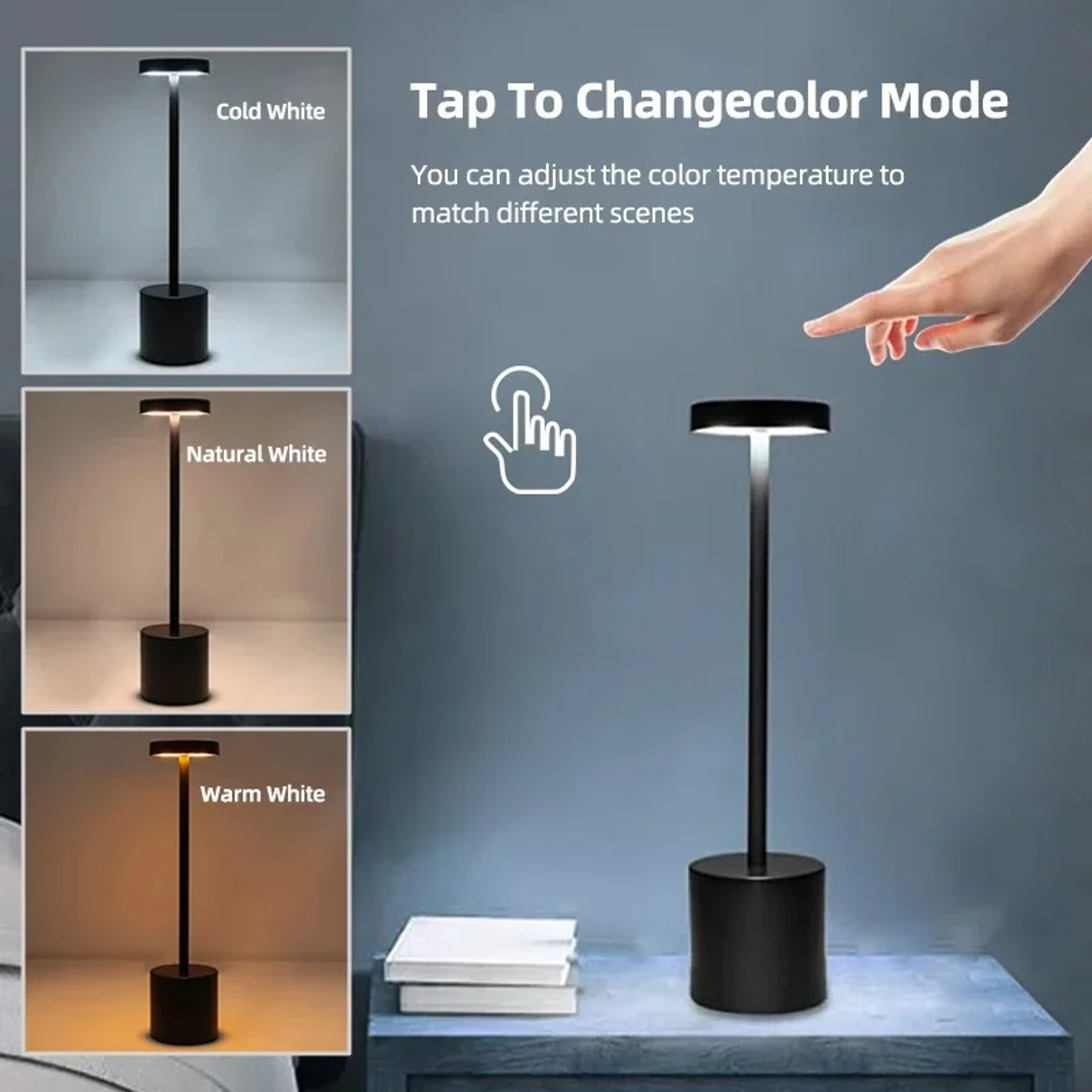 Rechargeable Touch Sensor LED Desk Lamp with Adjustable Brightness | Modern Ambient Light Bar for Home & Office – view 2