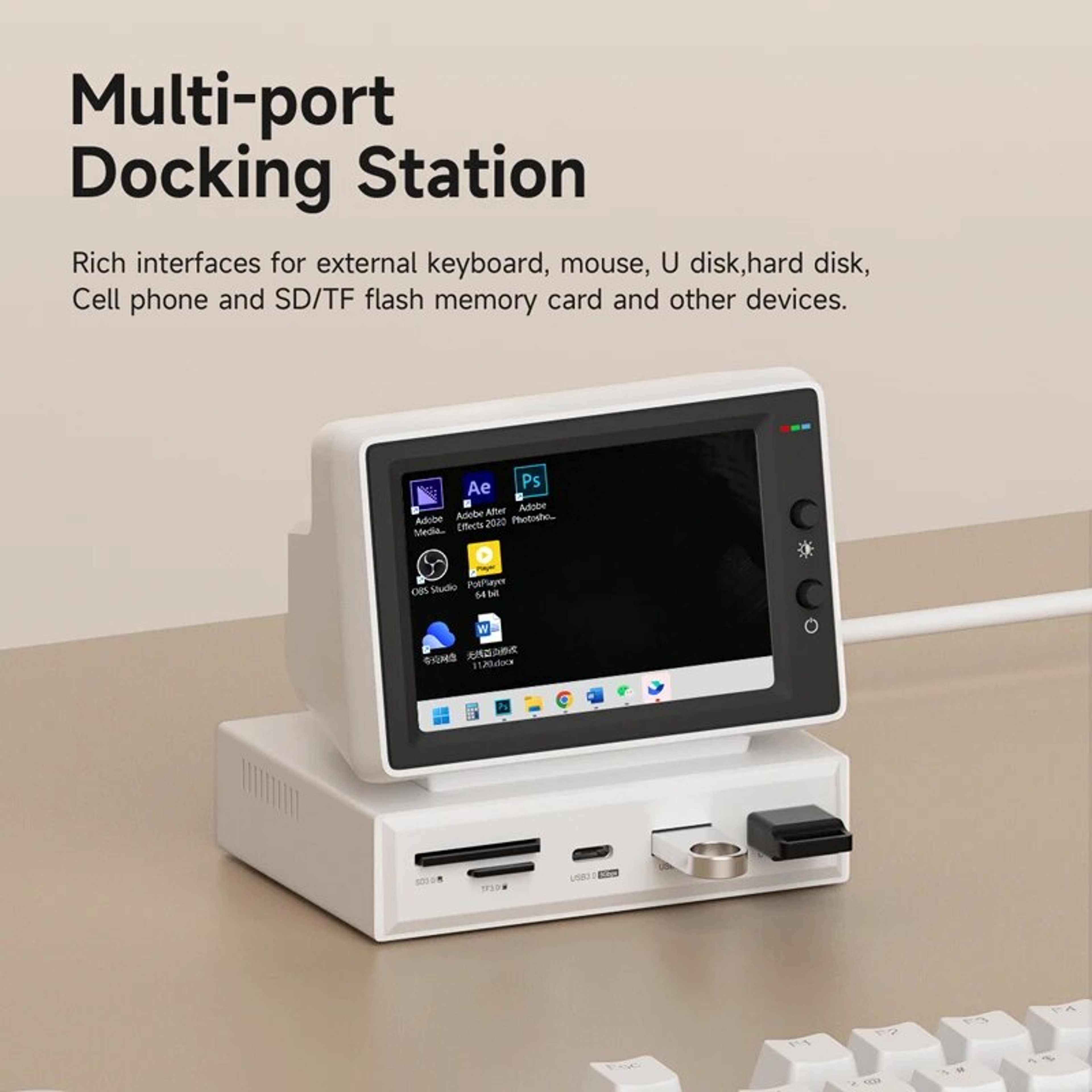 IPS Mini Screen  Portable Mini PC Data Monitor With USB C Hub For Laptop PC And MacBook 2