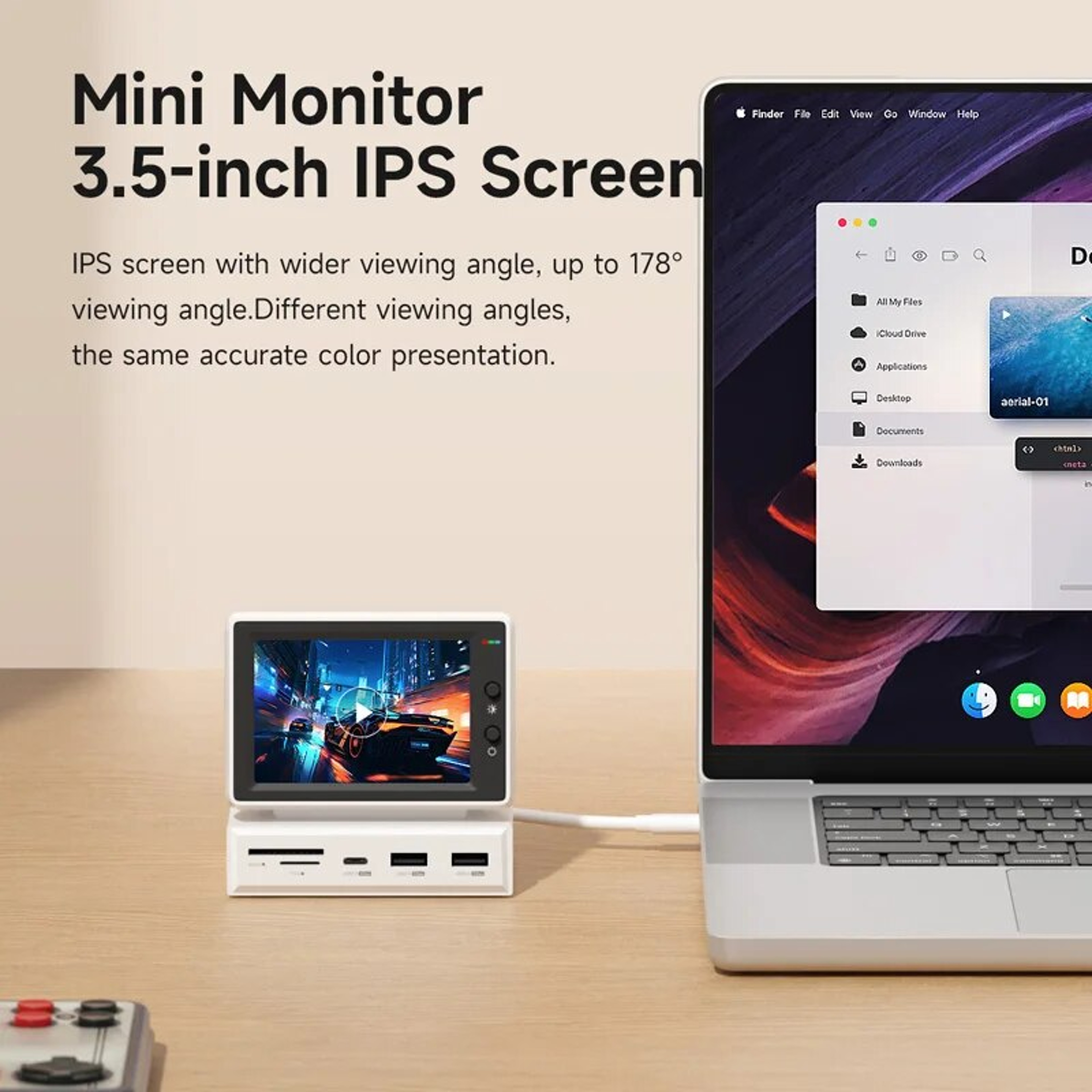 IPS Mini Screen  Portable Mini PC Data Monitor With USB C Hub For Laptop PC And MacBook 3