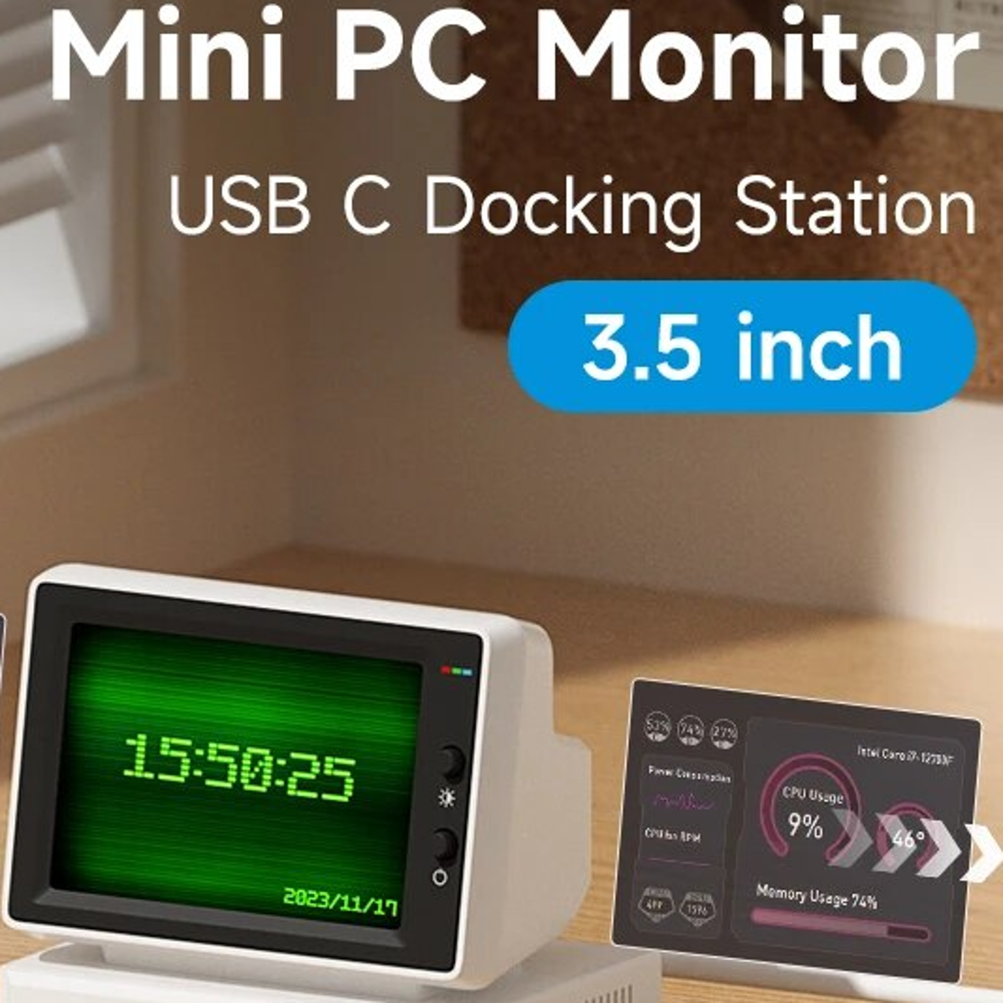 Hagibis 35inch IPS Mini Screen AIDA64 Mini PC CPU RAM HDD Data Monitor Display Sub Screen with USB