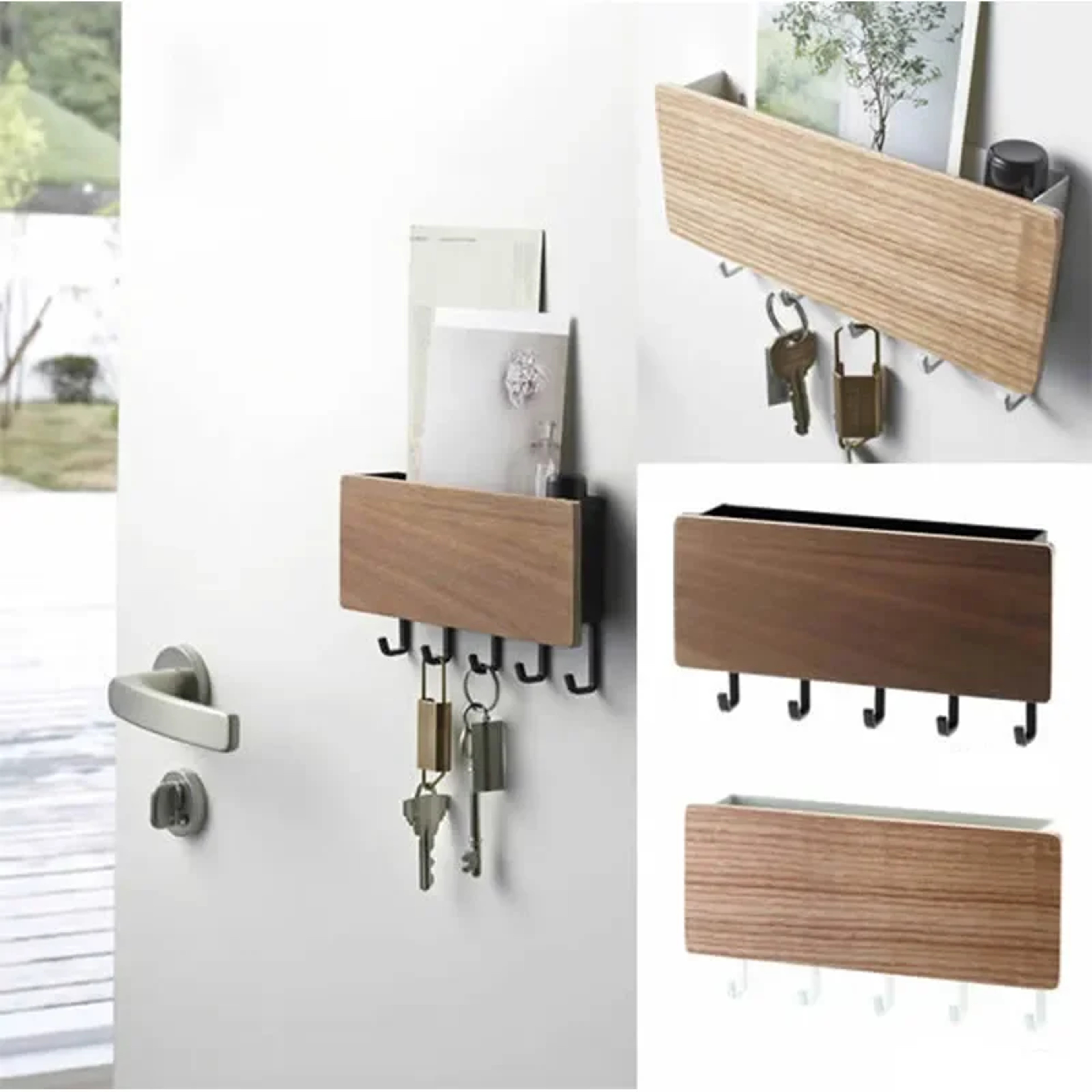 Bamboo Wall Hanging Key Rack Hooks for Coats, Keys & Home Organization – view 1