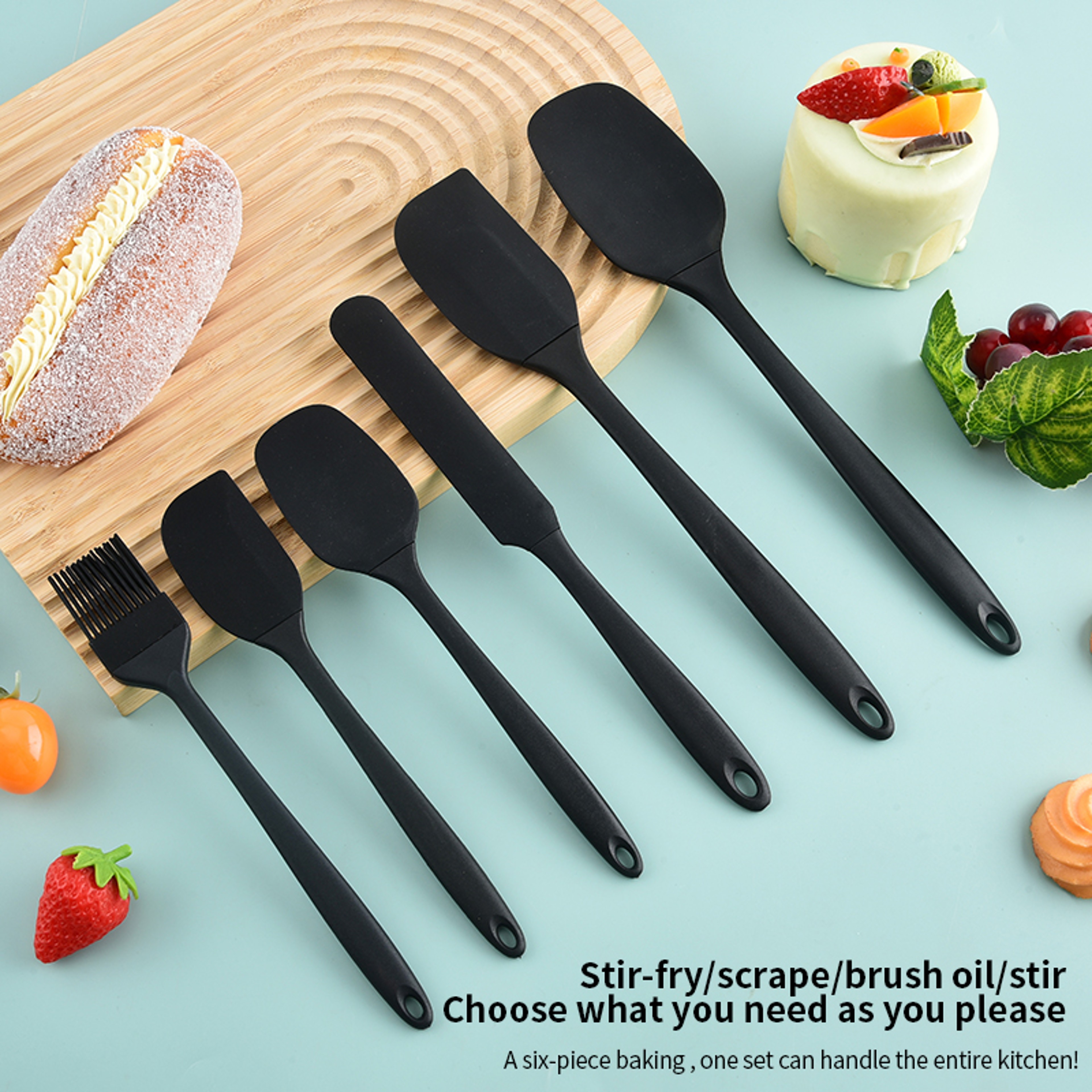 Silicone Kitchen Scraper & Spatula Set  Premium Non-Integrated Baking Tools with Oil Brush for Easy Baking & Cooking – view 3