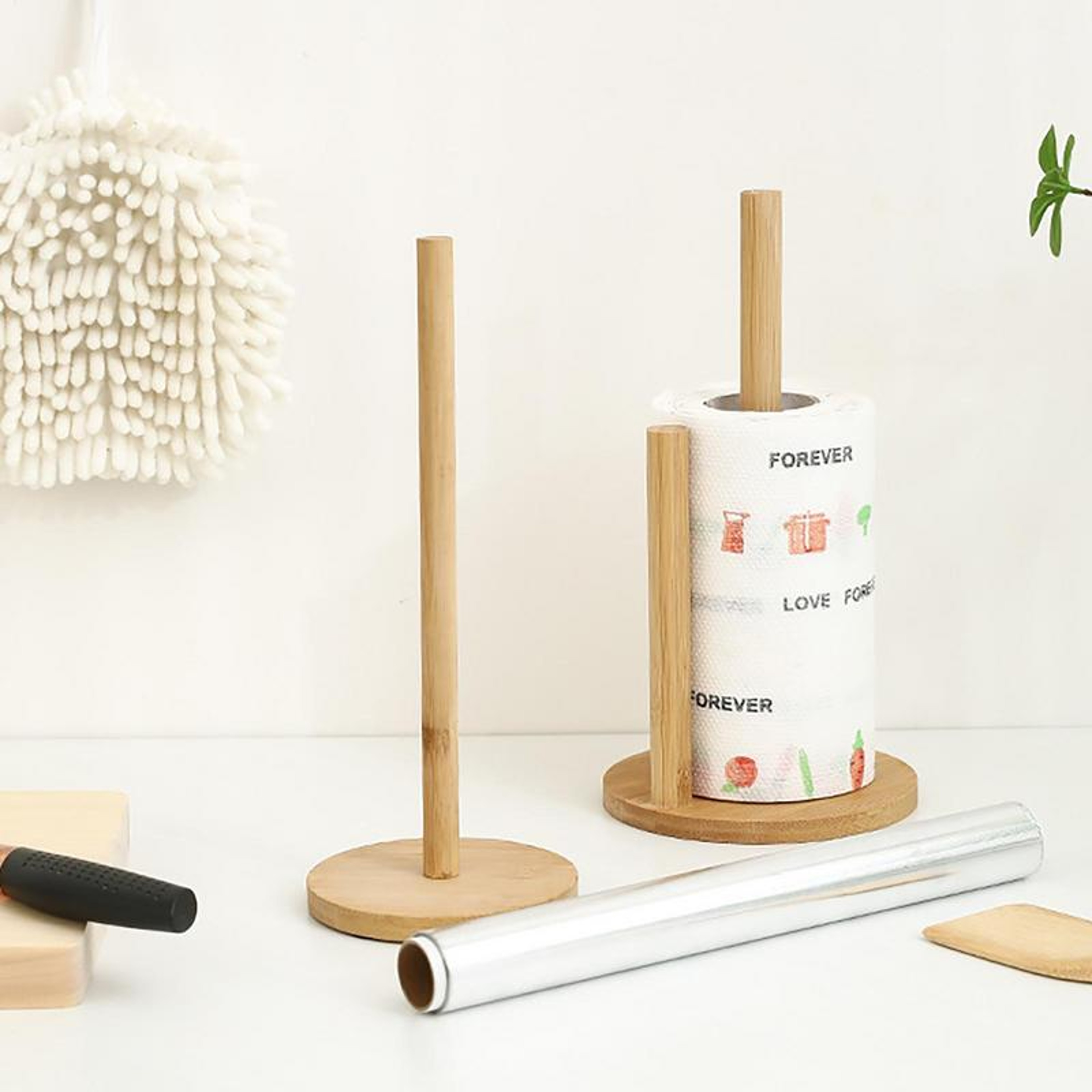 Wooden Paper Towel Holder for Kitchen & Bathroom  Vertical Stand for Tissue Rolls – view 4