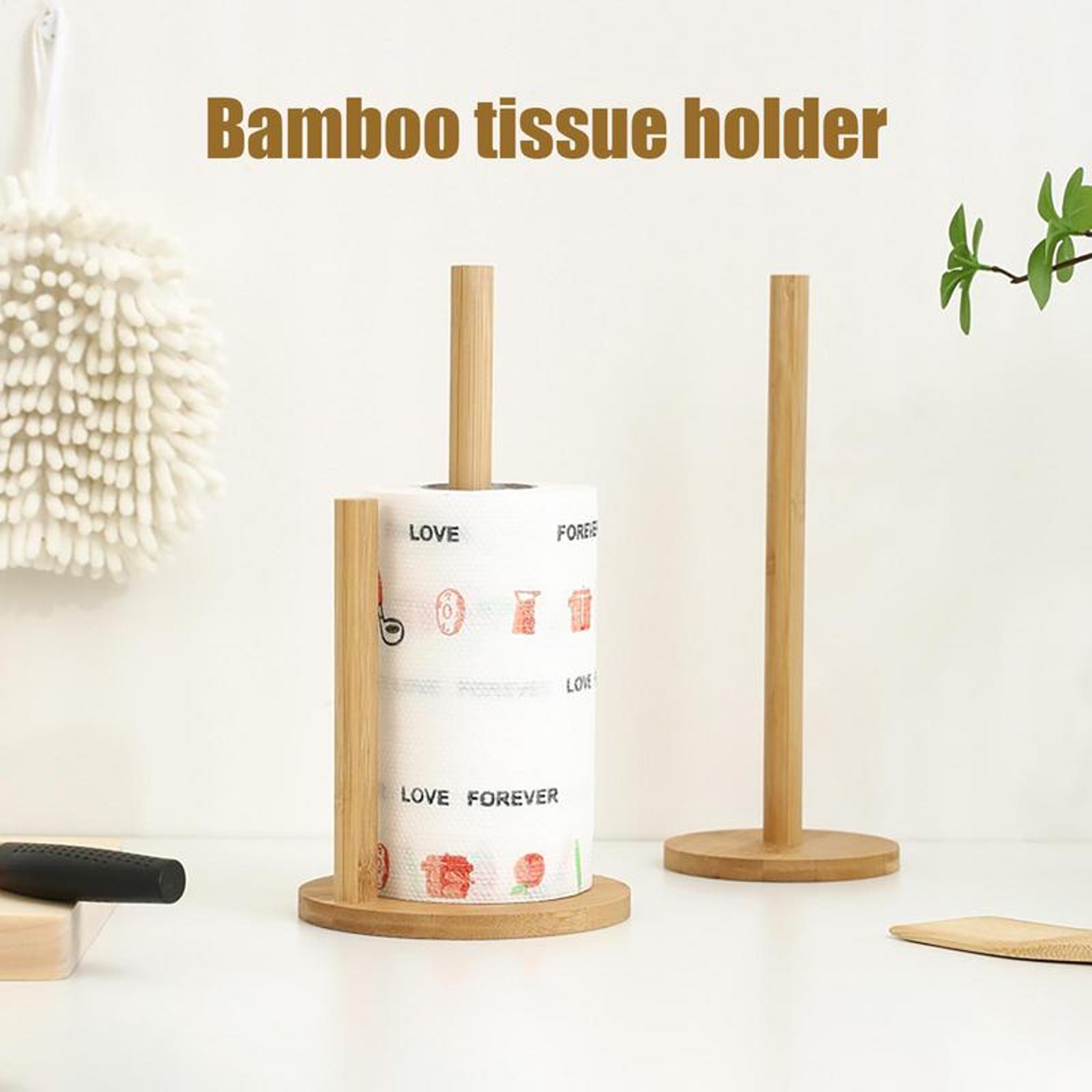 Wooden Paper Towel Holder for Kitchen & Bathroom  Vertical Stand for Tissue Rolls – view 6