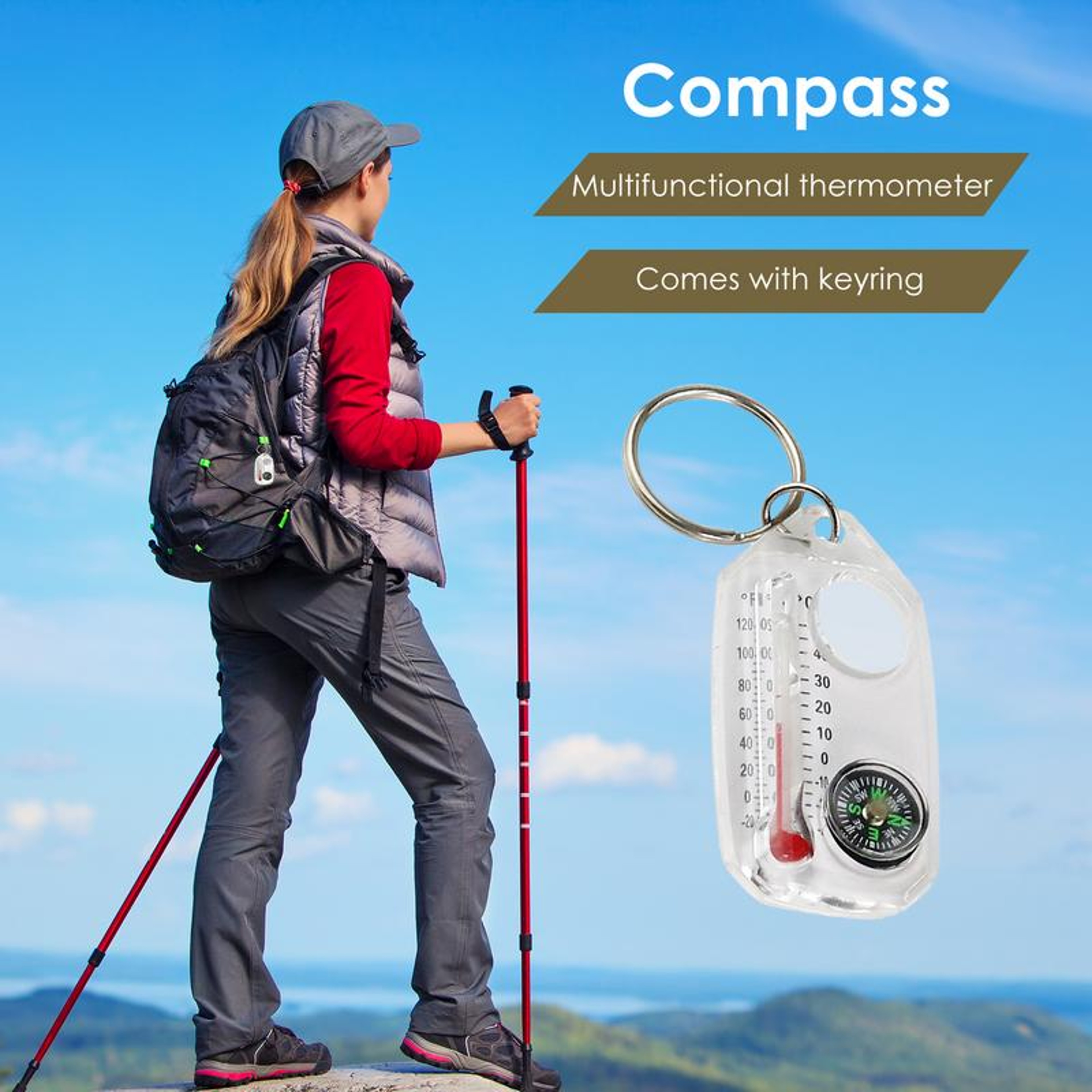 Mini Pocket-Sized Compass & Thermometer Keychain  Essential Outdoor Gear for Survival – view 6