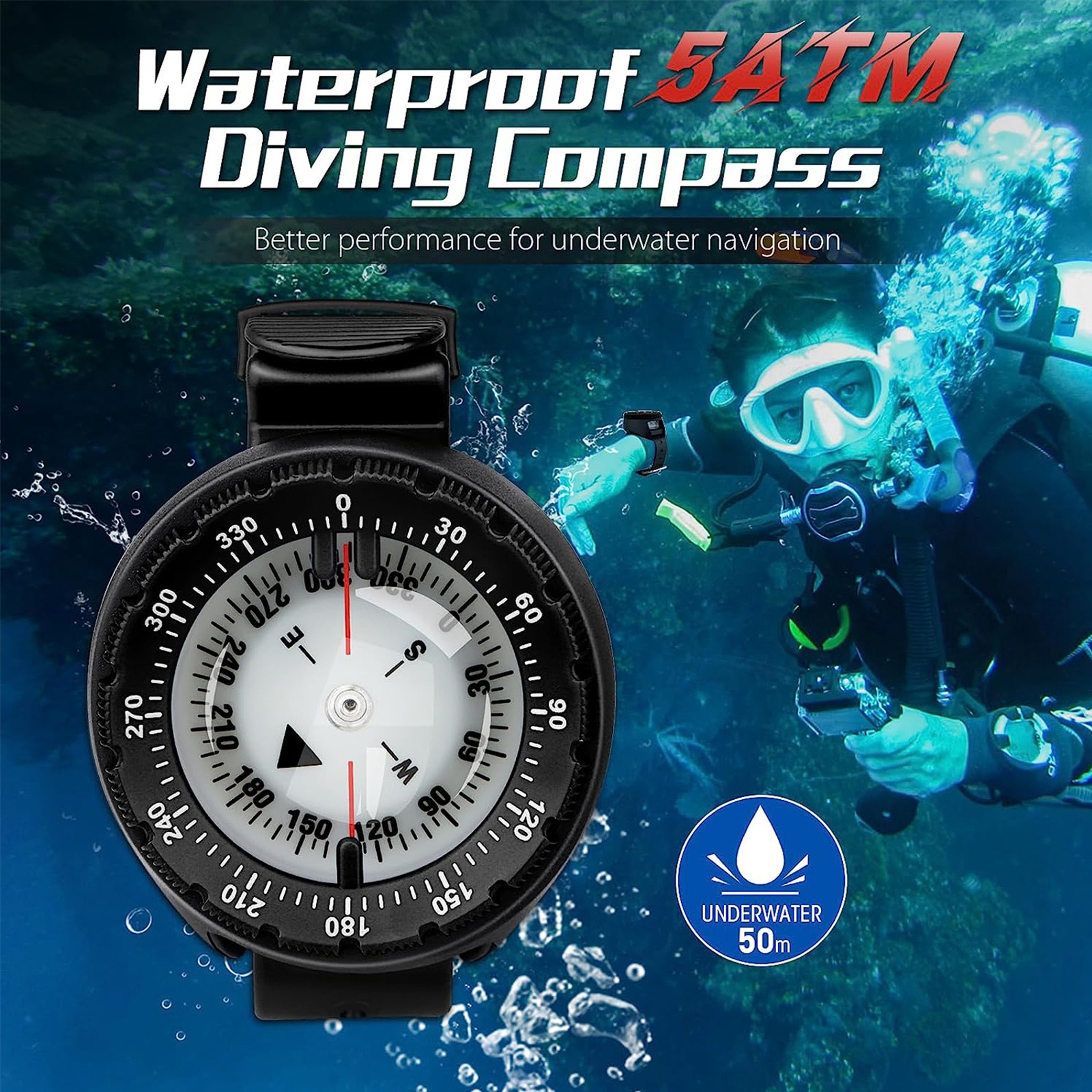 Digital Underwater Diving Compass  Waterproof Scuba Navigator with Luminous Display for Swimming & Diving – view 2