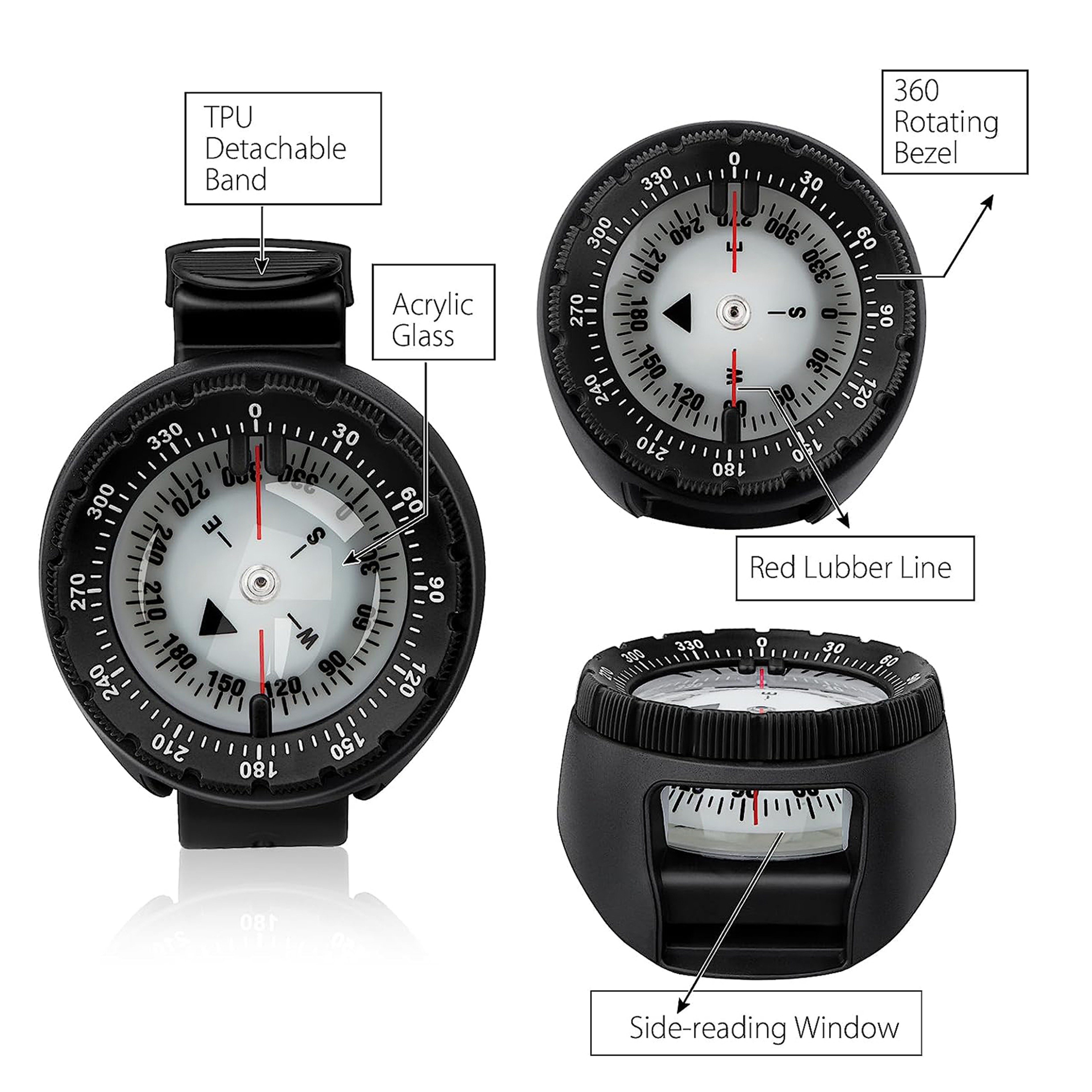 Digital Underwater Diving Compass  Waterproof Scuba Navigator with Luminous Display for Swimming & Diving – view 5