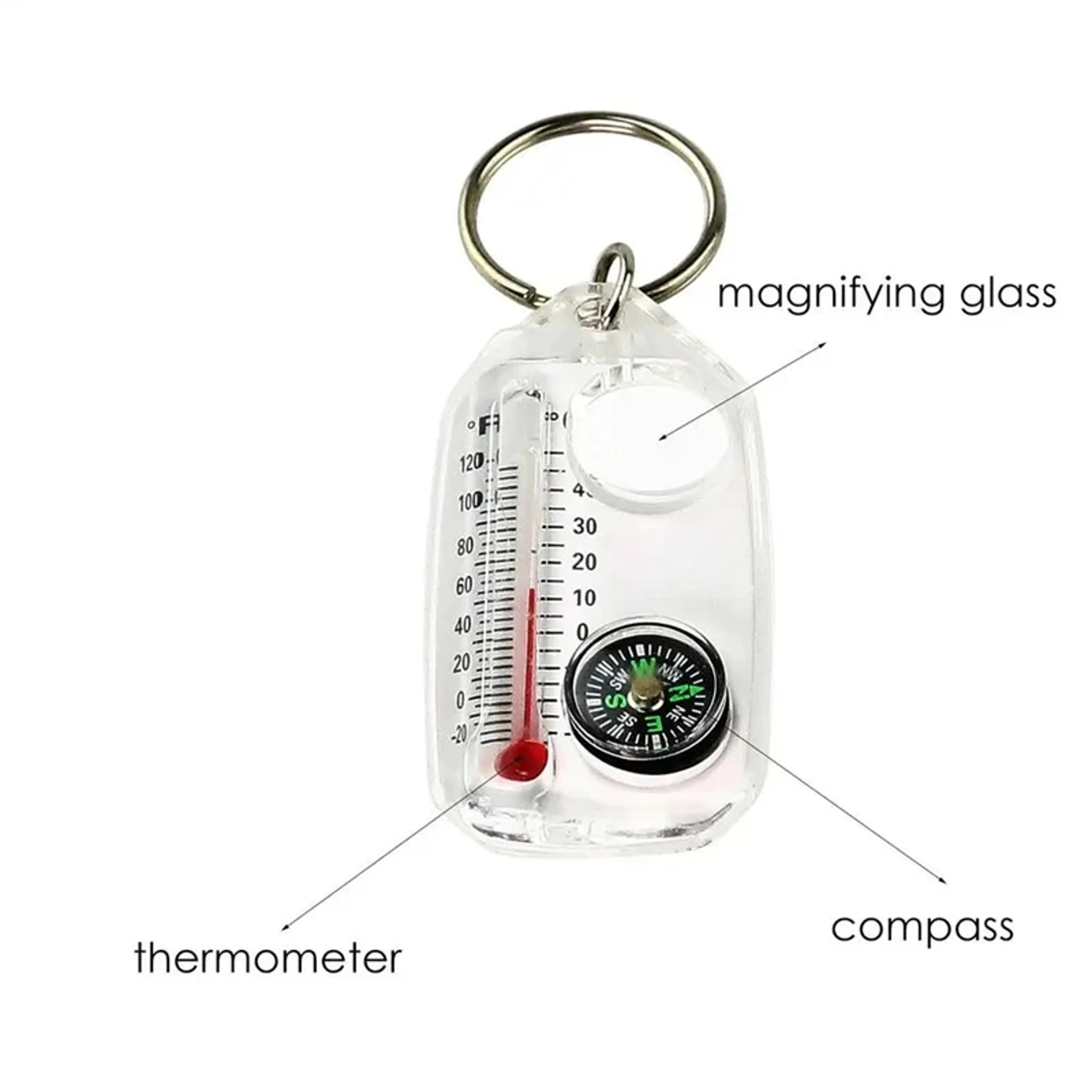 Multifunction Mini Keychain Compass with Camping Thermometer | Outdoor Climbing Temperature Tester & Survival Guiding – view 2