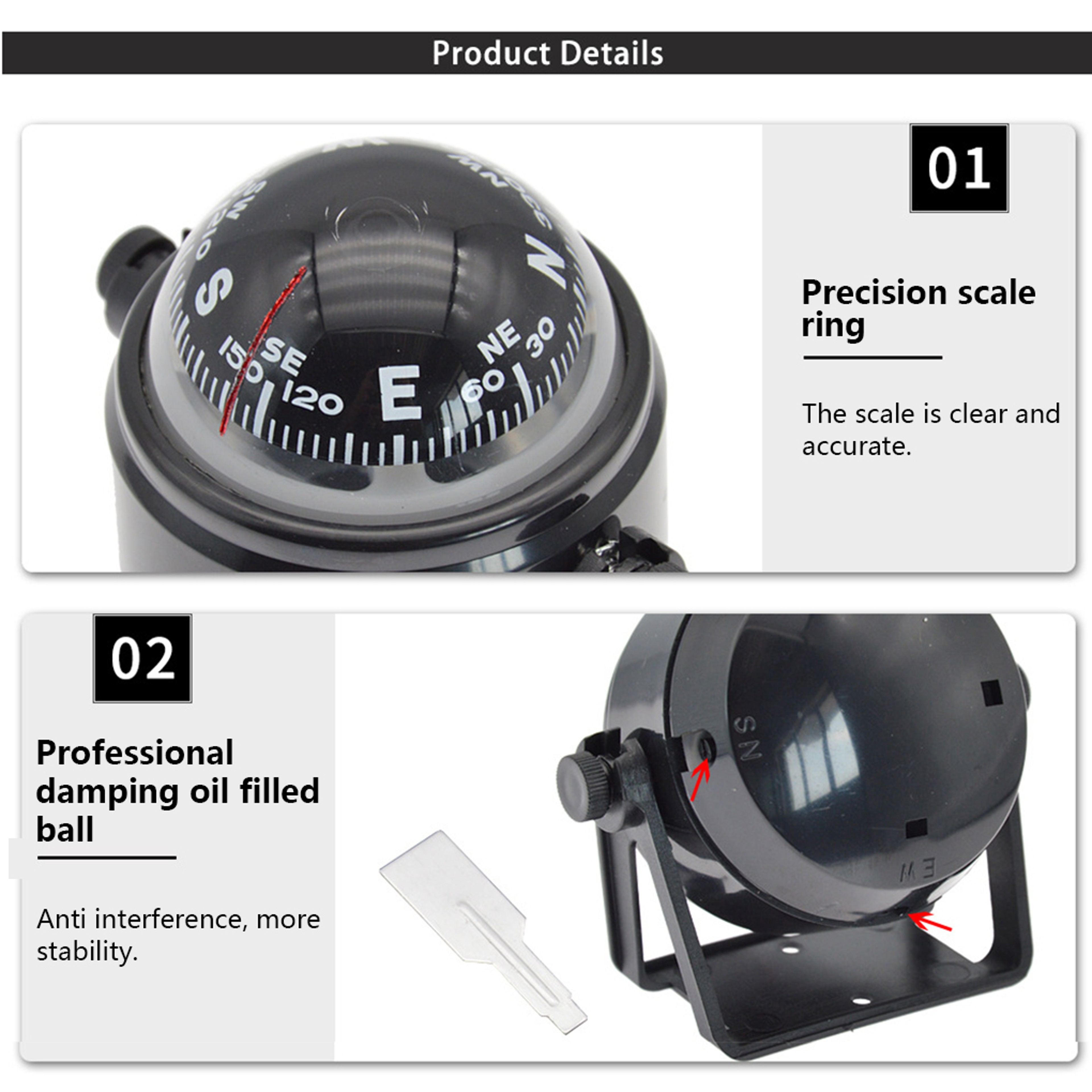 Ball Shaped Nautical Compass  Splashproof Marine Navigation Guide For Sea And Boat Use 4