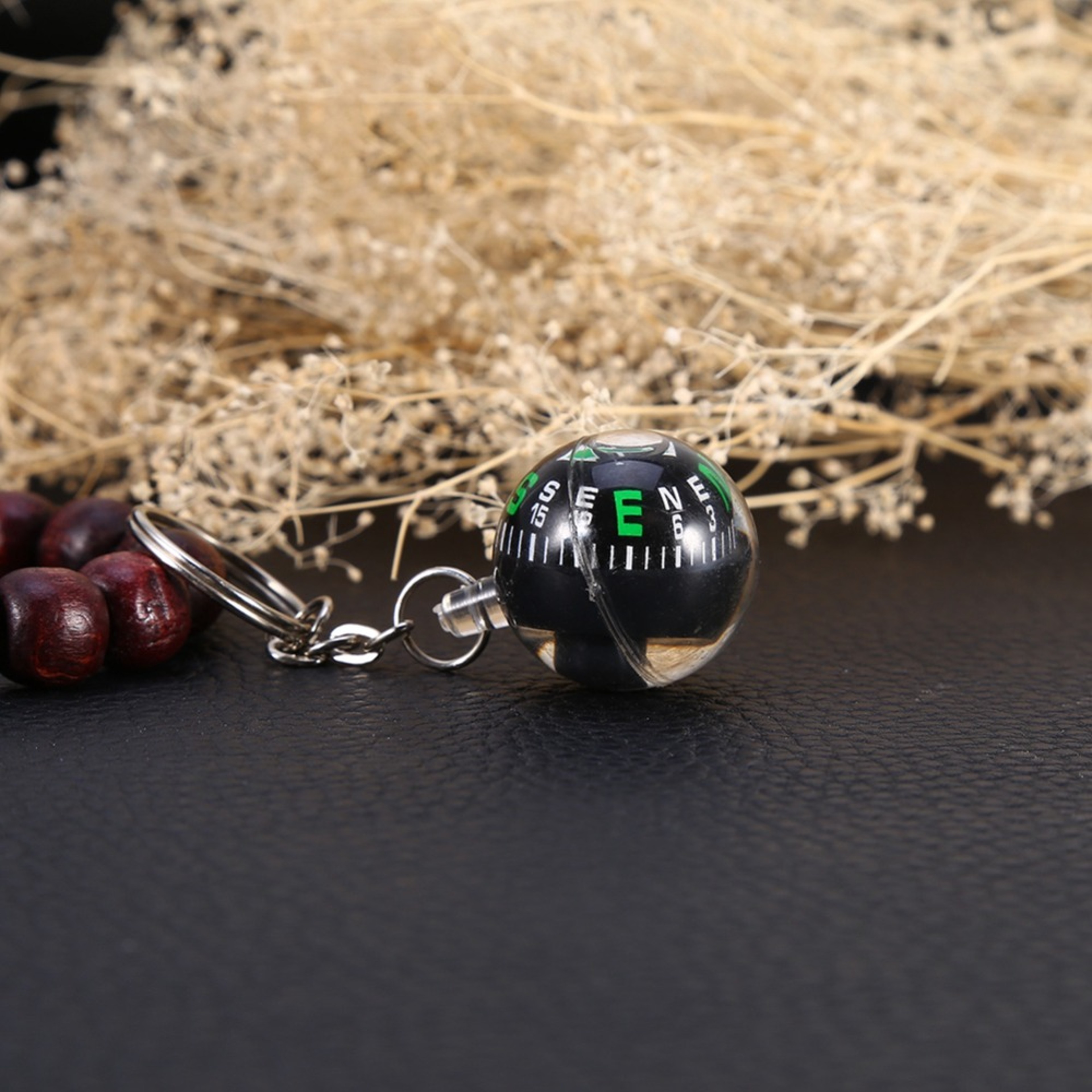 Compact Ball Keychain Compass  Black Liquid Filled Keychain for Travel Navigation – view 2