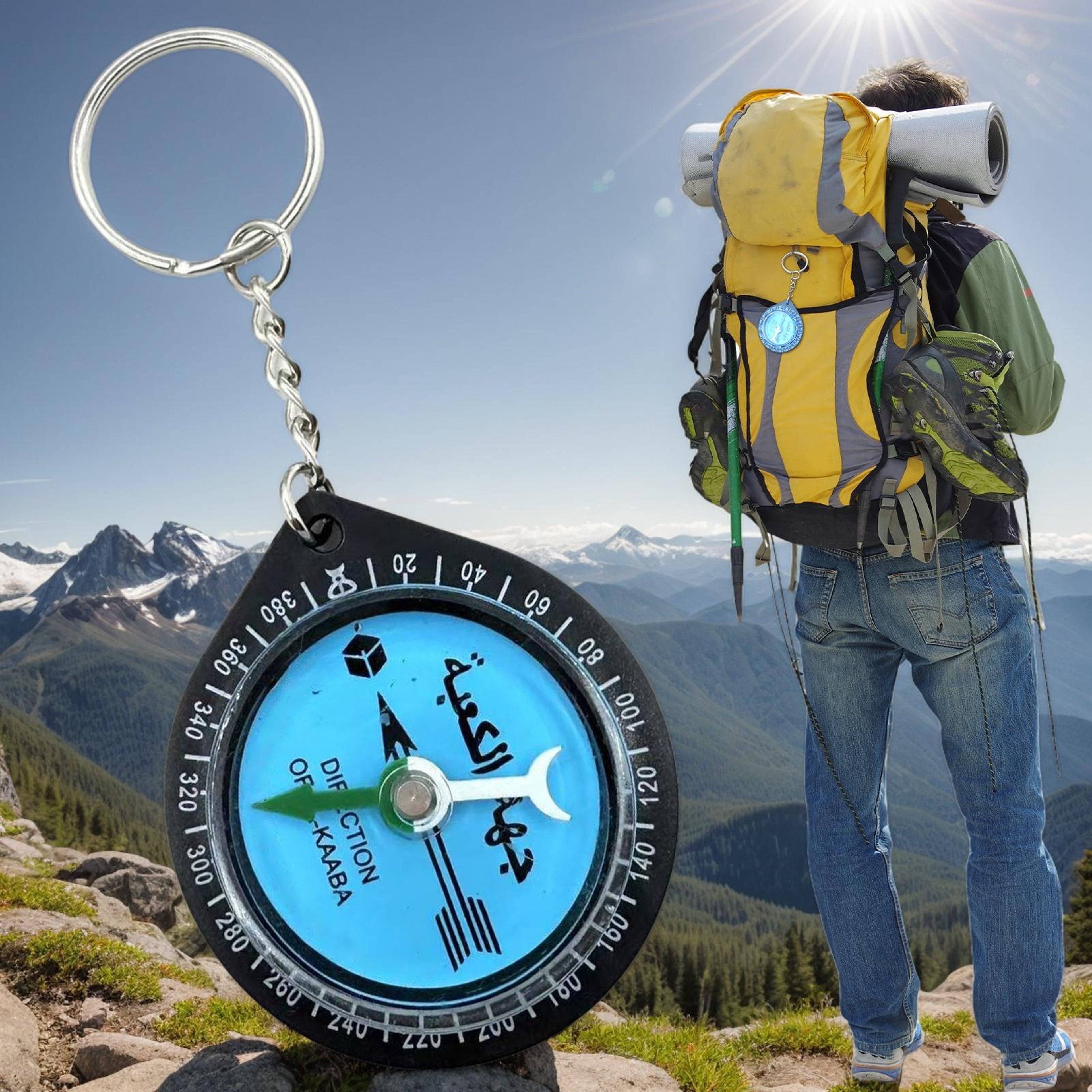 Portable Qibla Direction Finder Mini Outdoor Compass Keychain for Prayer and Hiking – view 2
