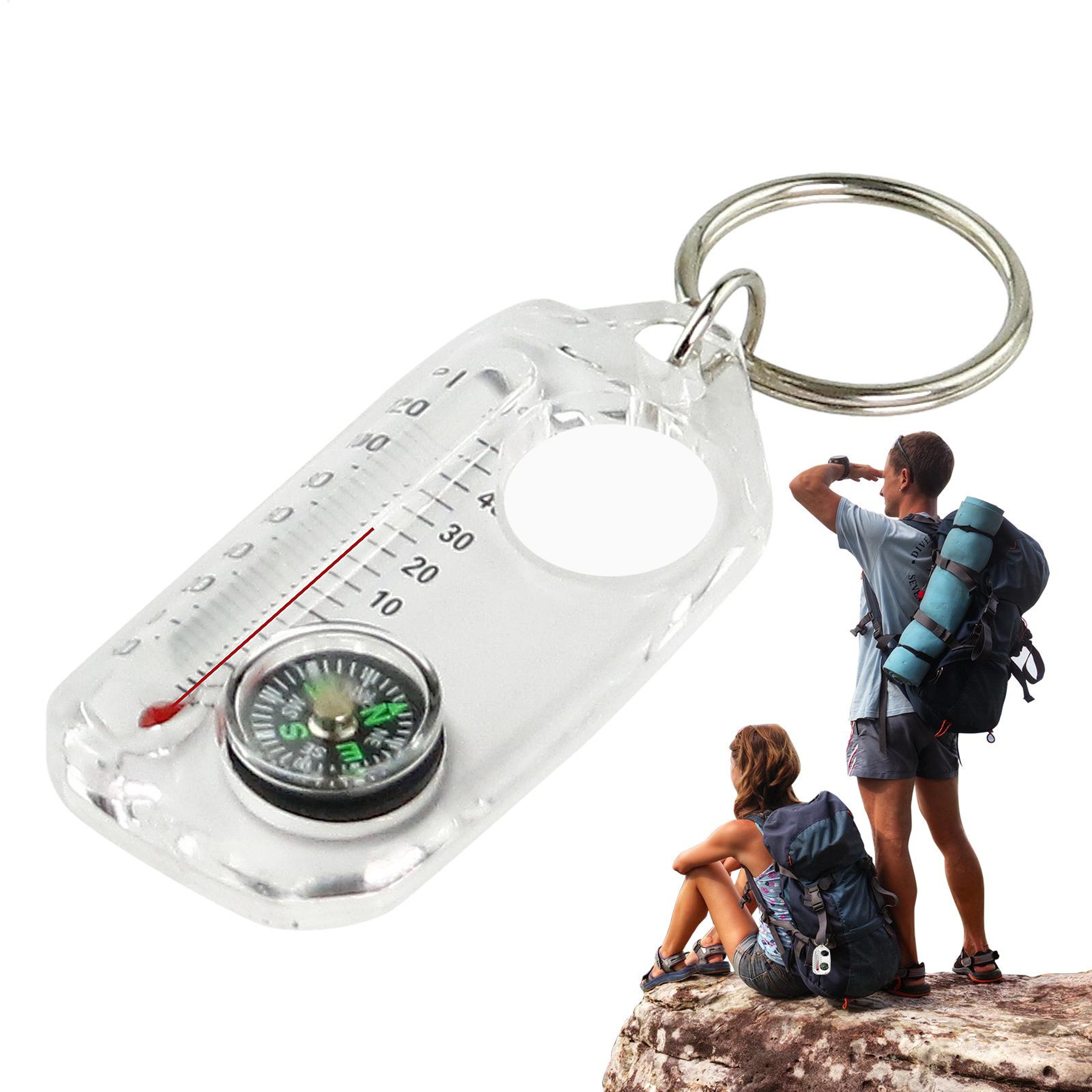 Mini Keychain Camping Compass with Thermometer  Survival Tool for Outdoor Adventures – view 1