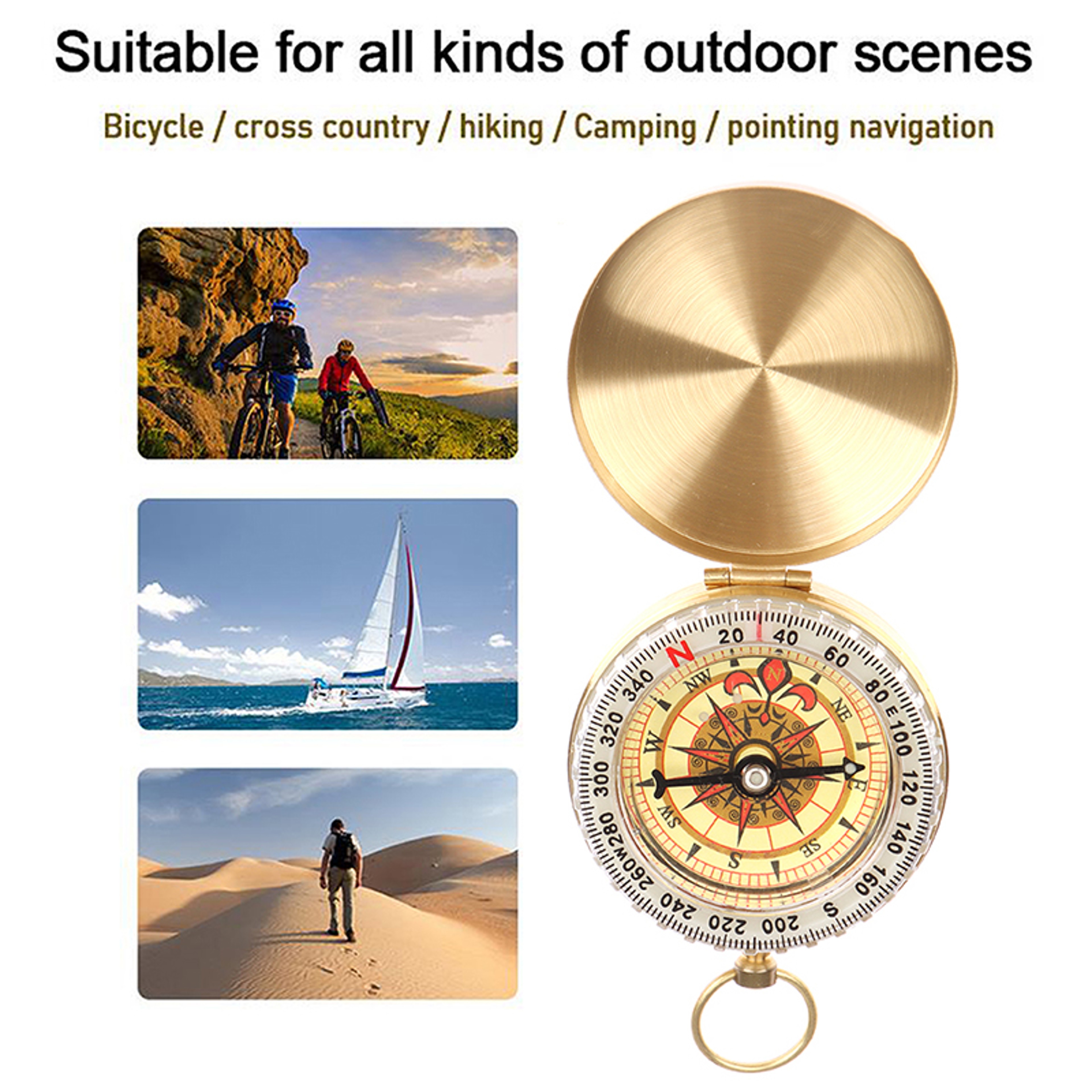 Portable Brass Compass for Camping & Hiking  Golden Navigation Pocket Compass – view 3