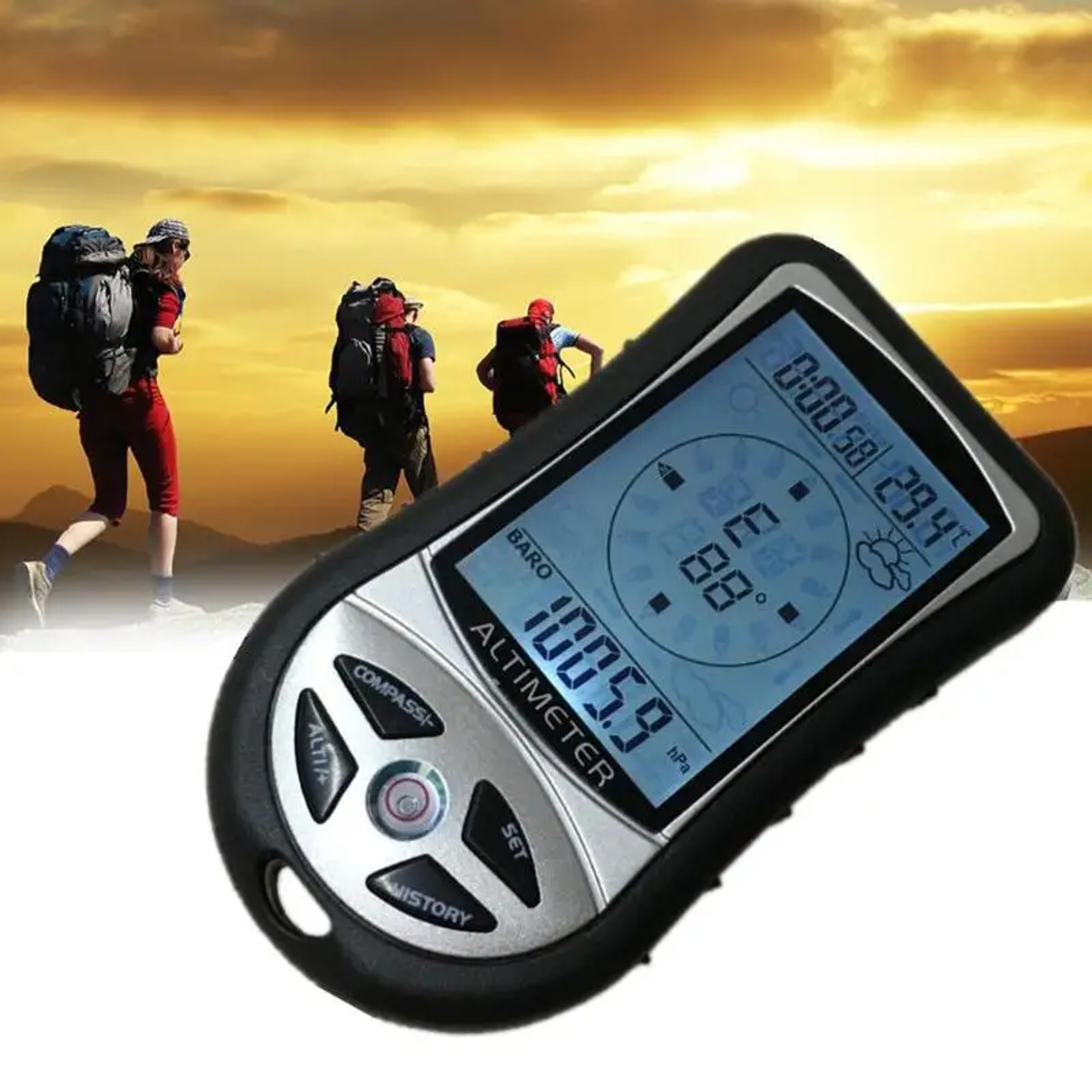 Handheld Outdoor Compass With Altimeter Thermometer  Barometer Perfect For Hiking Camping  Fishing  2