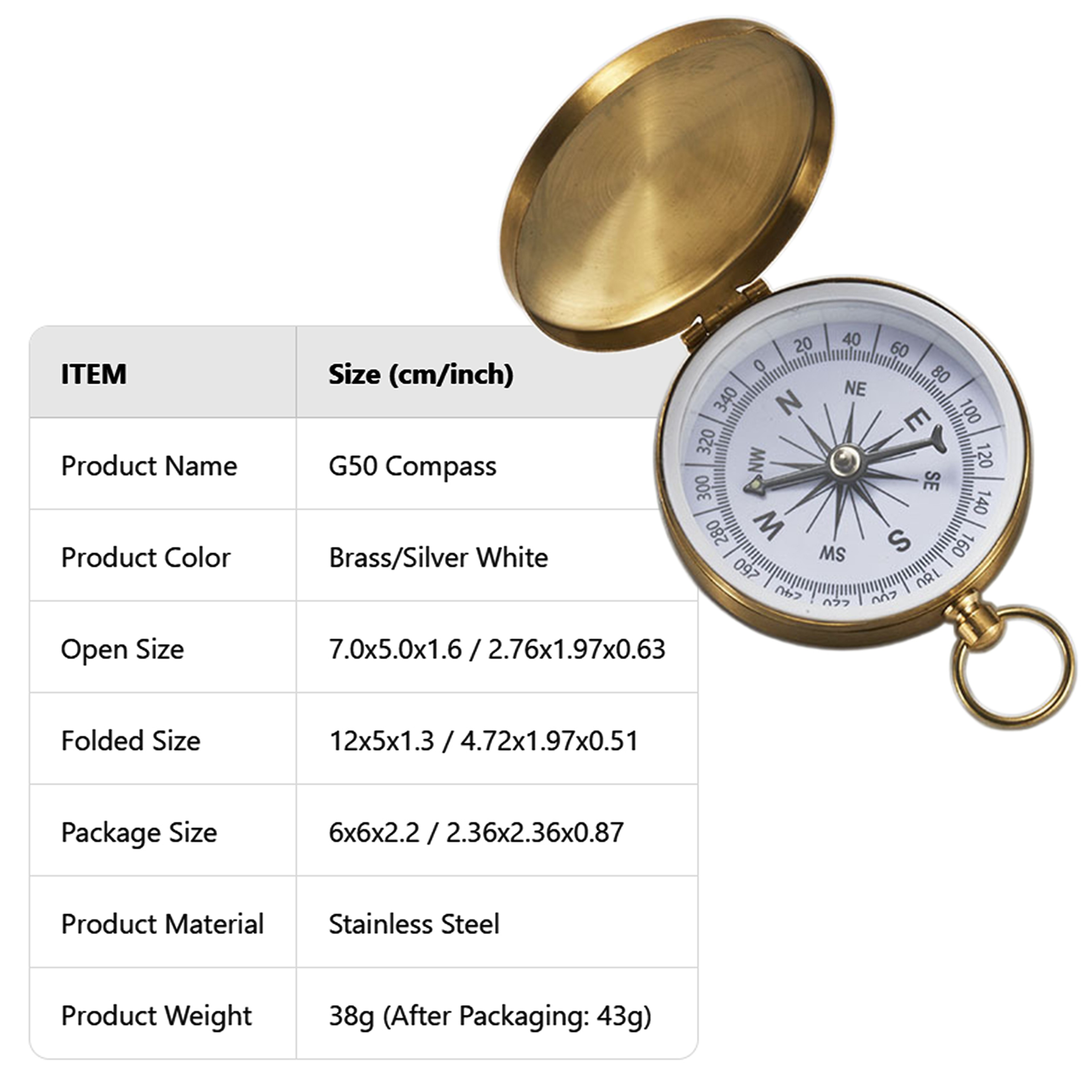 Brass Flip Cover Compass – Multifunctional Outdoor Navigation Tool, Pocket Watch Design for Hiking, Camping, and Surviva – view 5