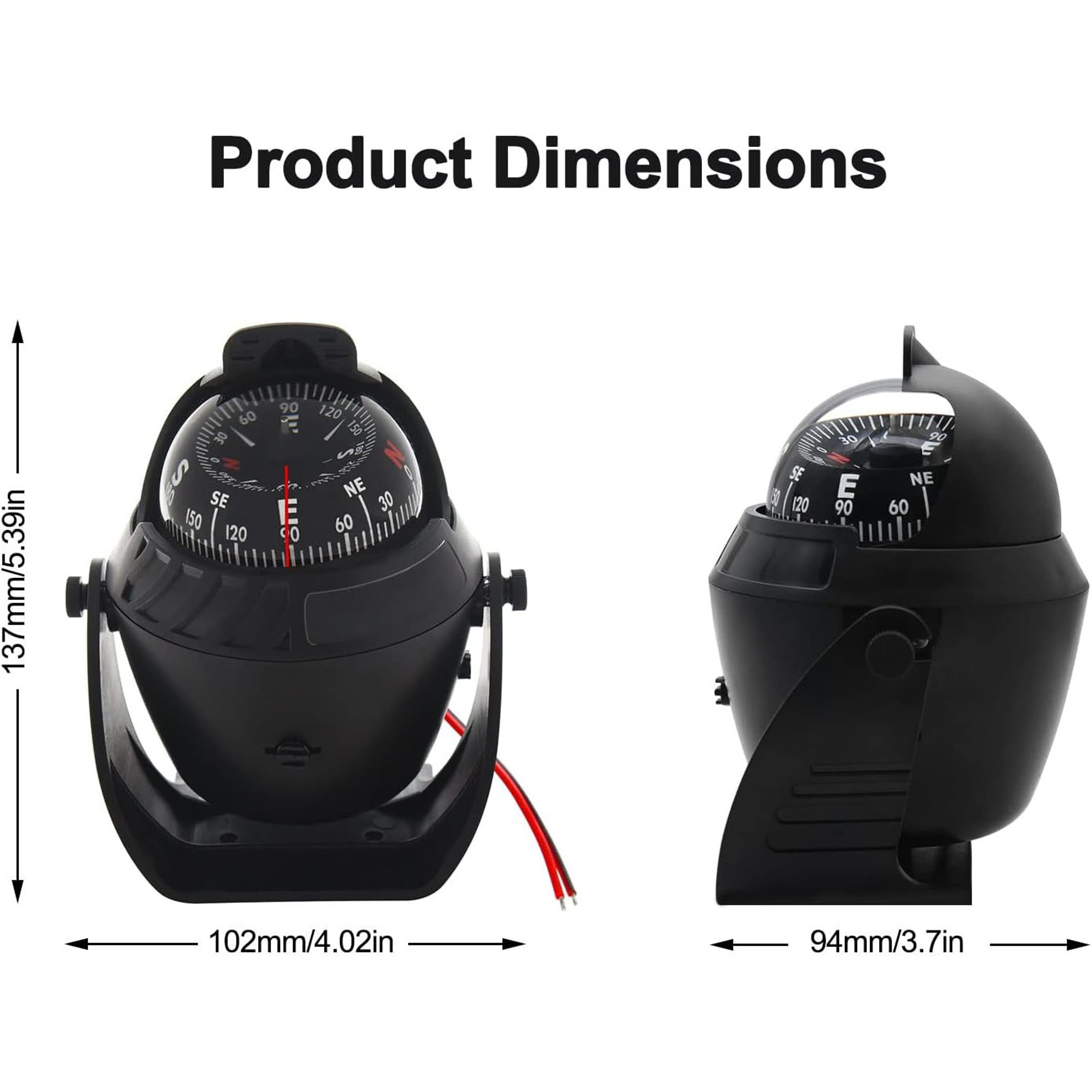 Boat Navigation Compass with LED Light High Precision Pivoting, Flush Mount for Marine Vehicle Dashboards – view 4