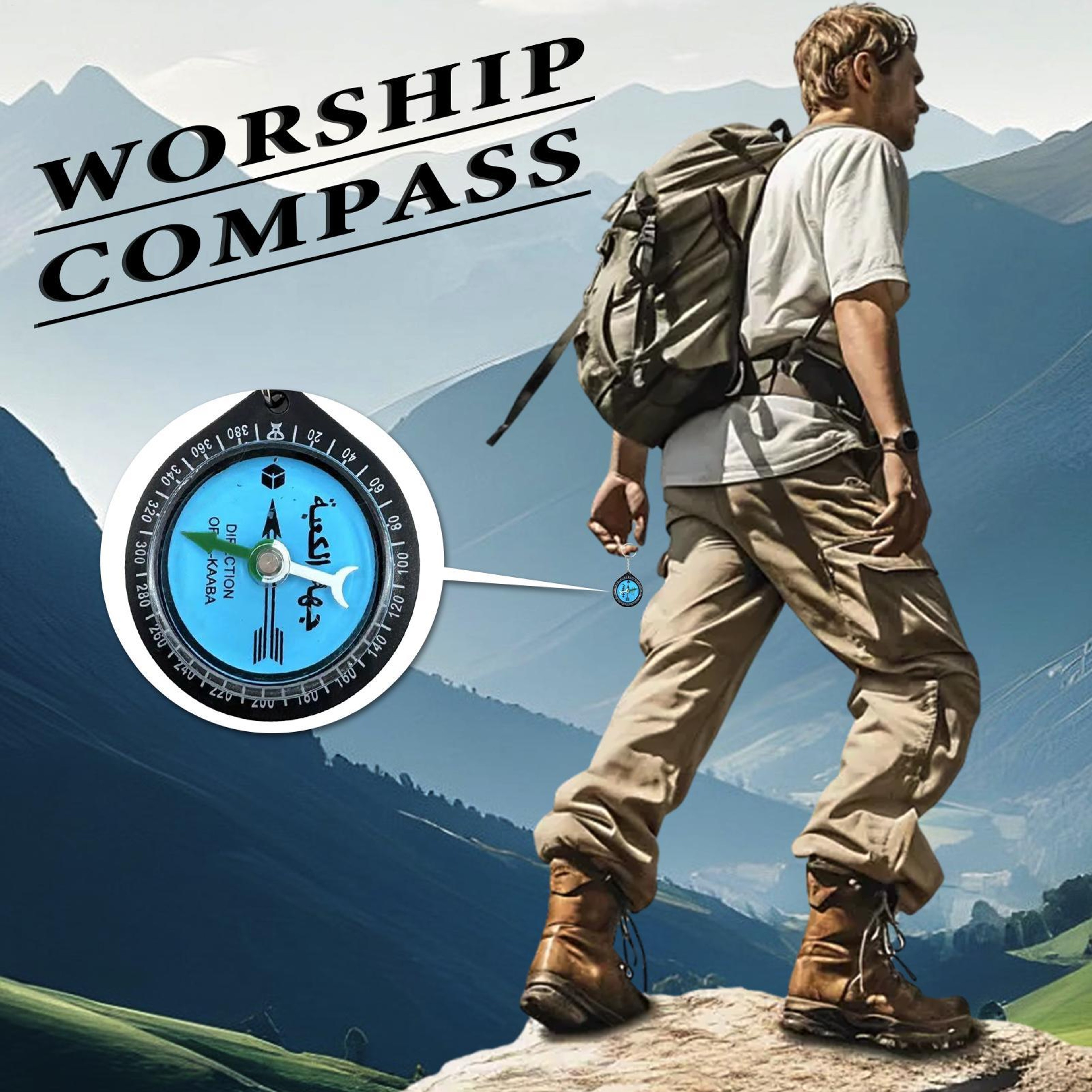 Prayer Compass Pendant Keychain  Allah Direction Compass for Outdoor Activities, Hiking & Backpacking – view 6