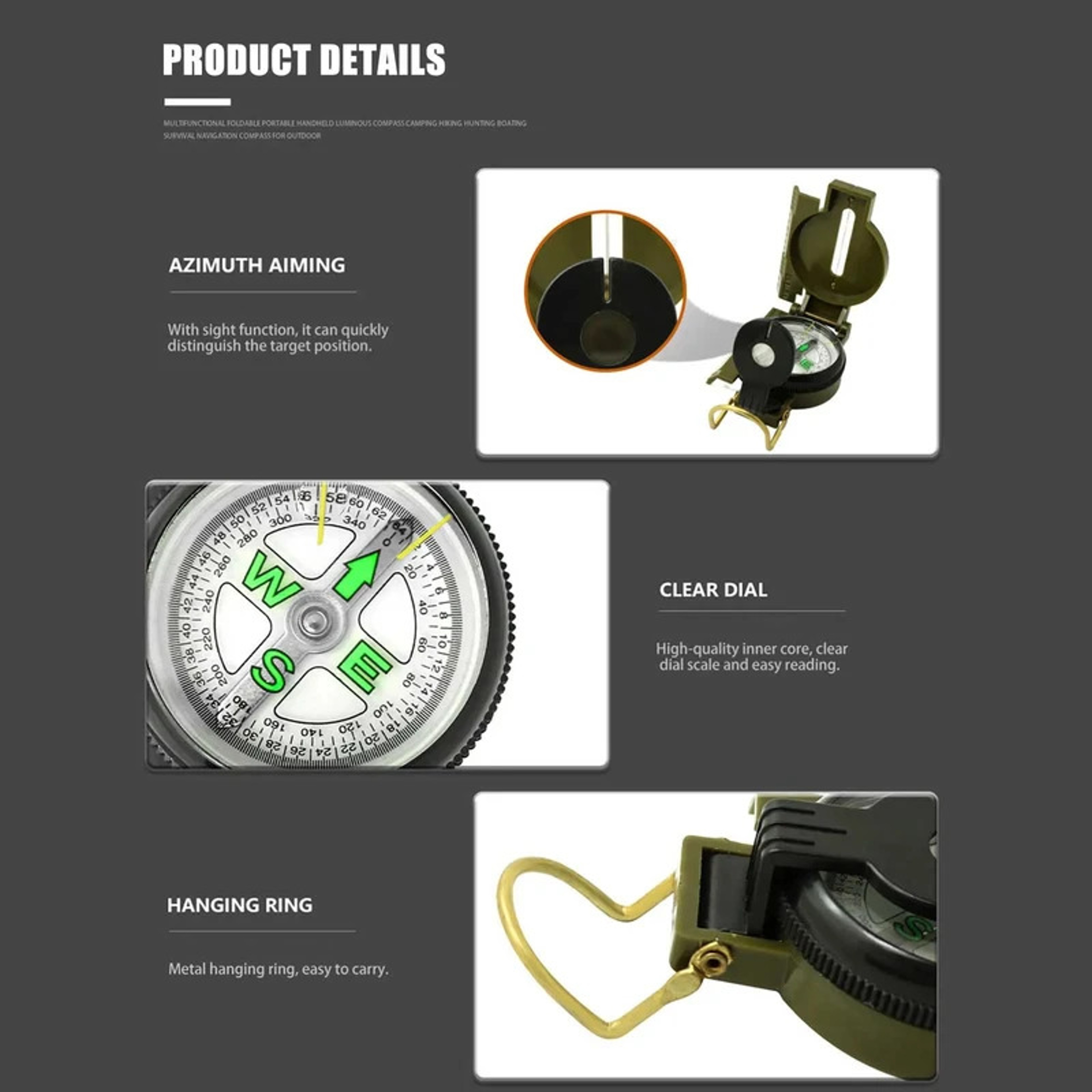 Portable Multifunctional Lens Compass  Essential Hiking & Camping Gear for Outdoor Exploration – view 4