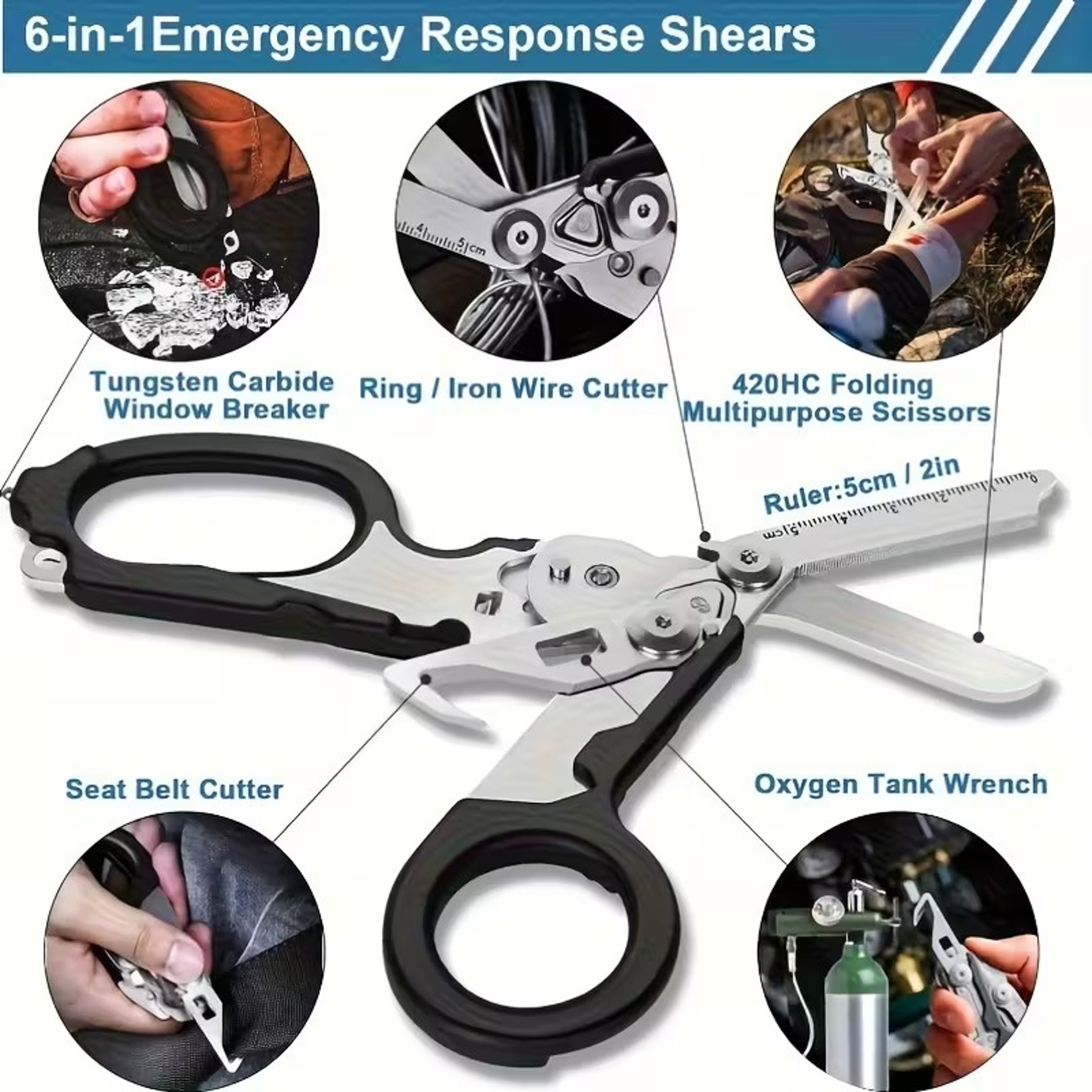 MuqiNush Multifunctional Stainless Steel Emergency Scissors  Compact Portable Folding Tool For Outd 2