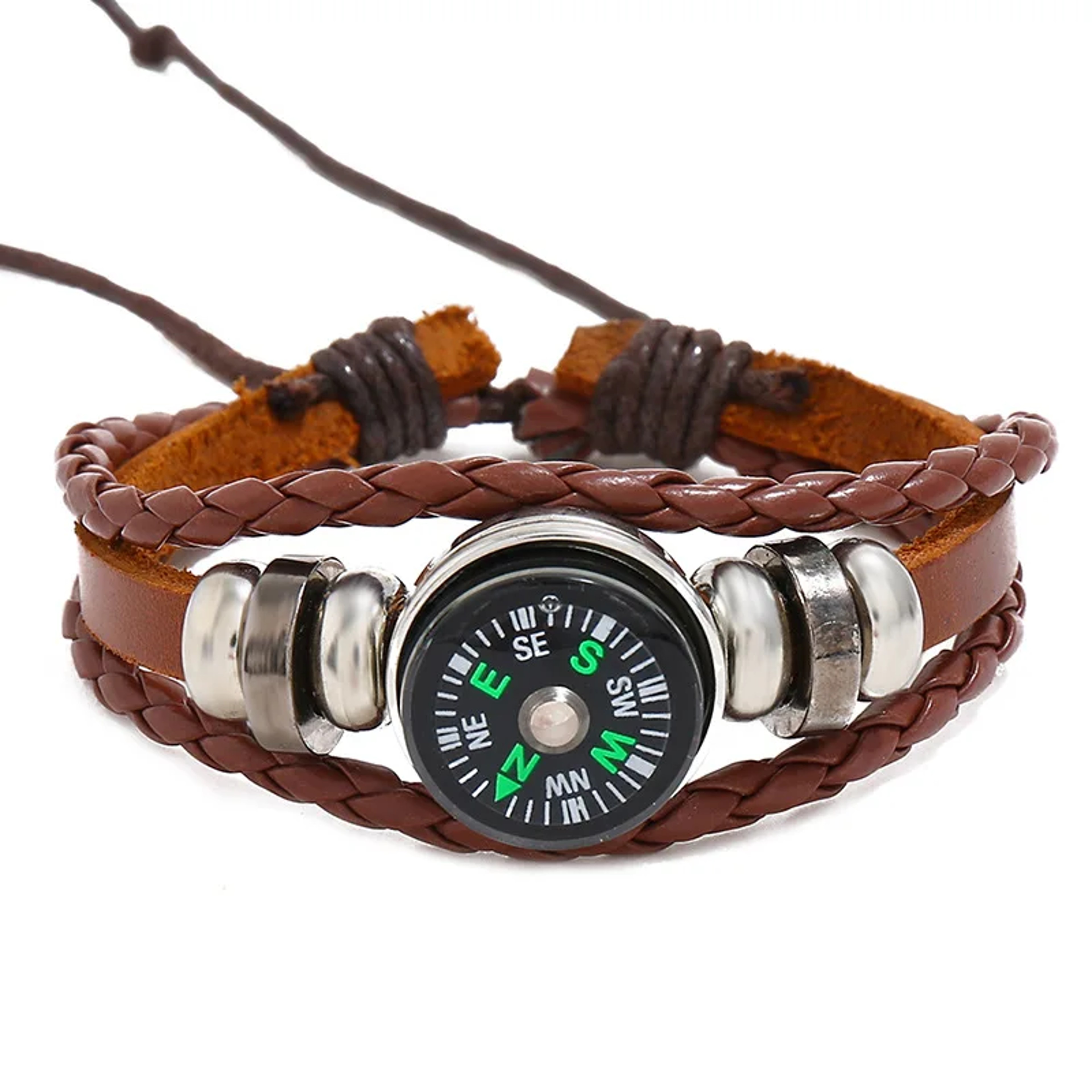 Beaded Cowhide Leather Bracelet with Compass  Perfect for Outdoor Adventures – view 7