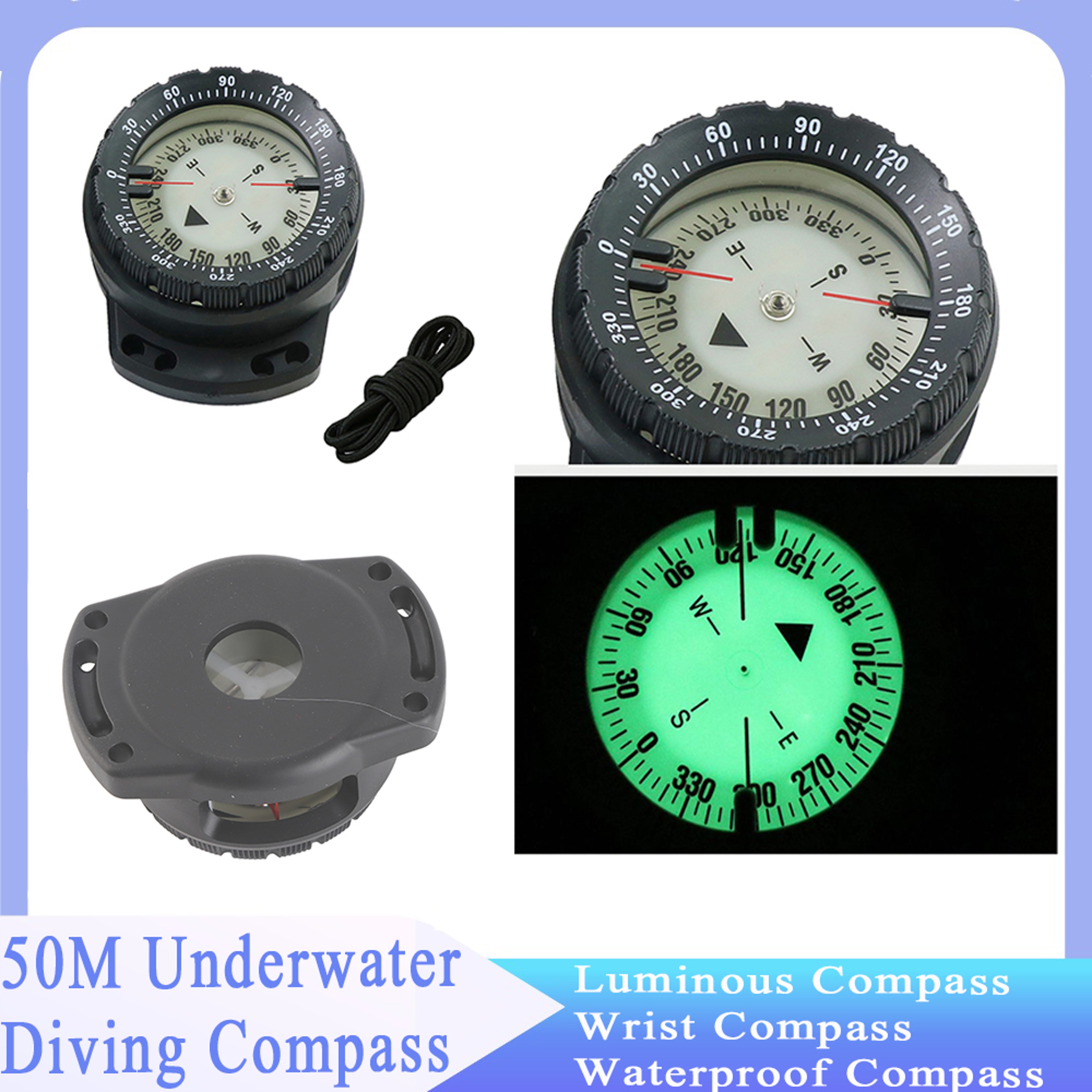 Underwater Diving Compass  Luminous Waterproof Dive Wrist Compass With Elastic Rope For Navigation 0