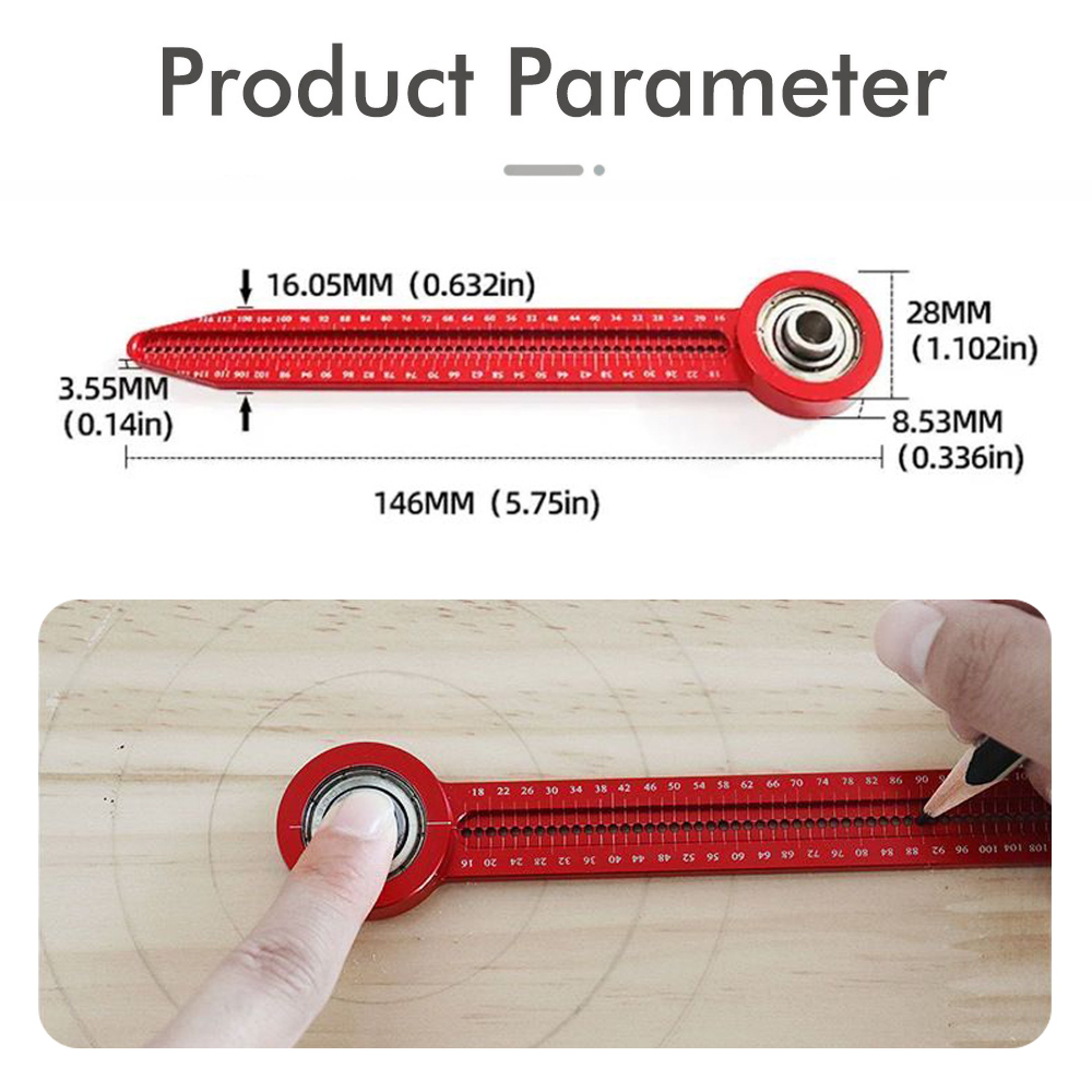 High Precision Woodworking Drawing Compass & Hole Ruler Tool for Accurate Marking and Measurement – view 6