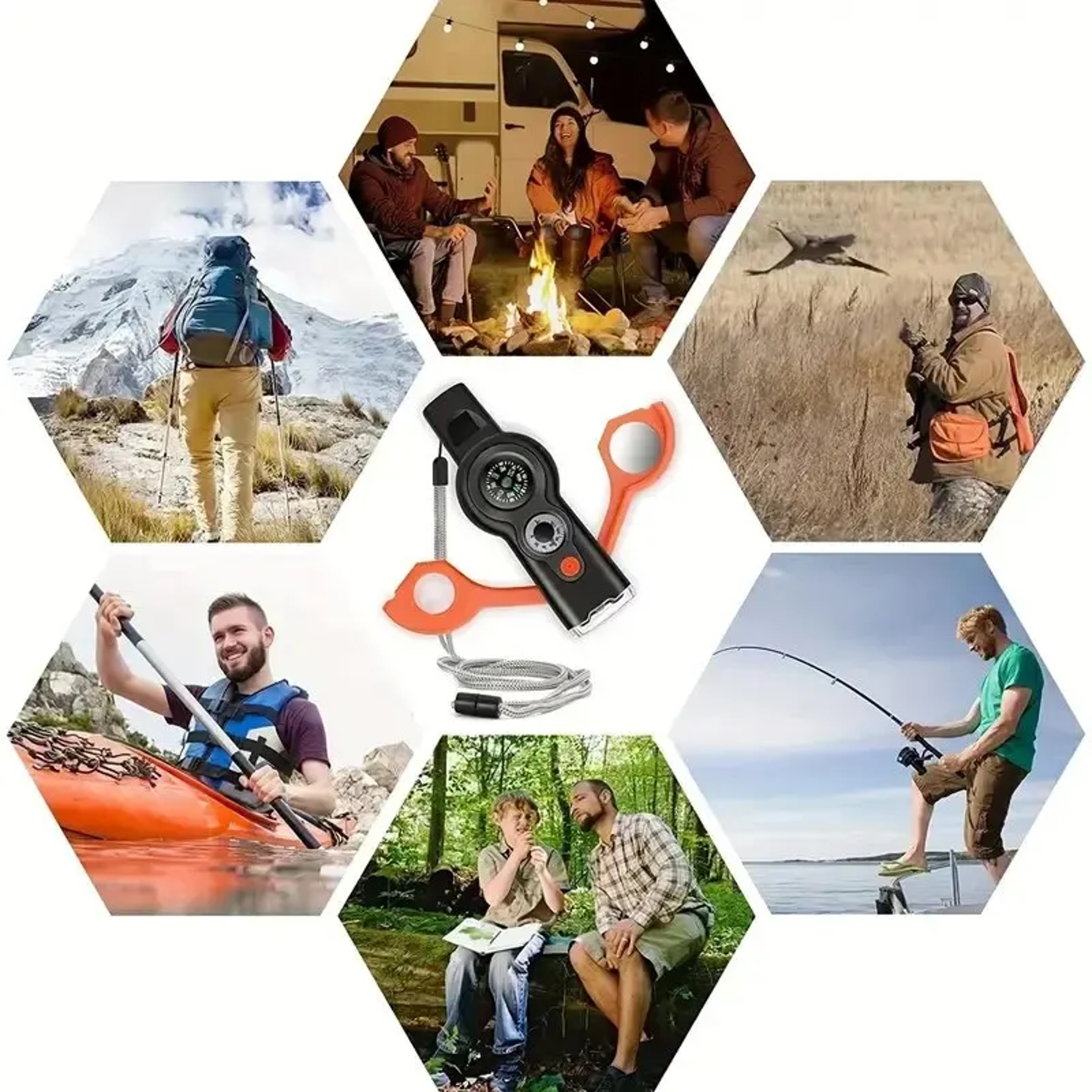 All In One Survival Whistle Tool with Compass Flashlight and Emergency – view 3
