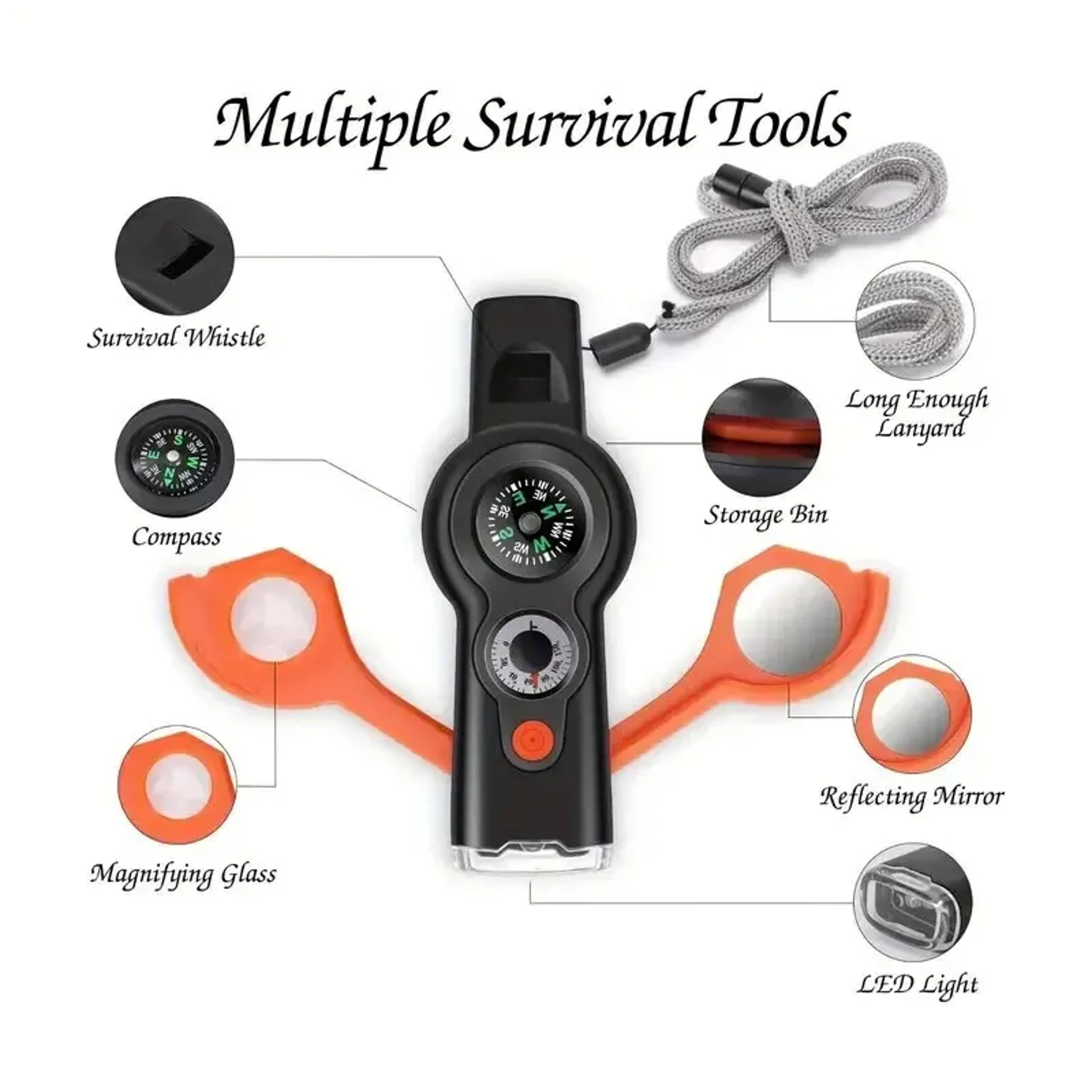 All In One Survival Whistle Tool with Compass Flashlight and Emergency – view 5