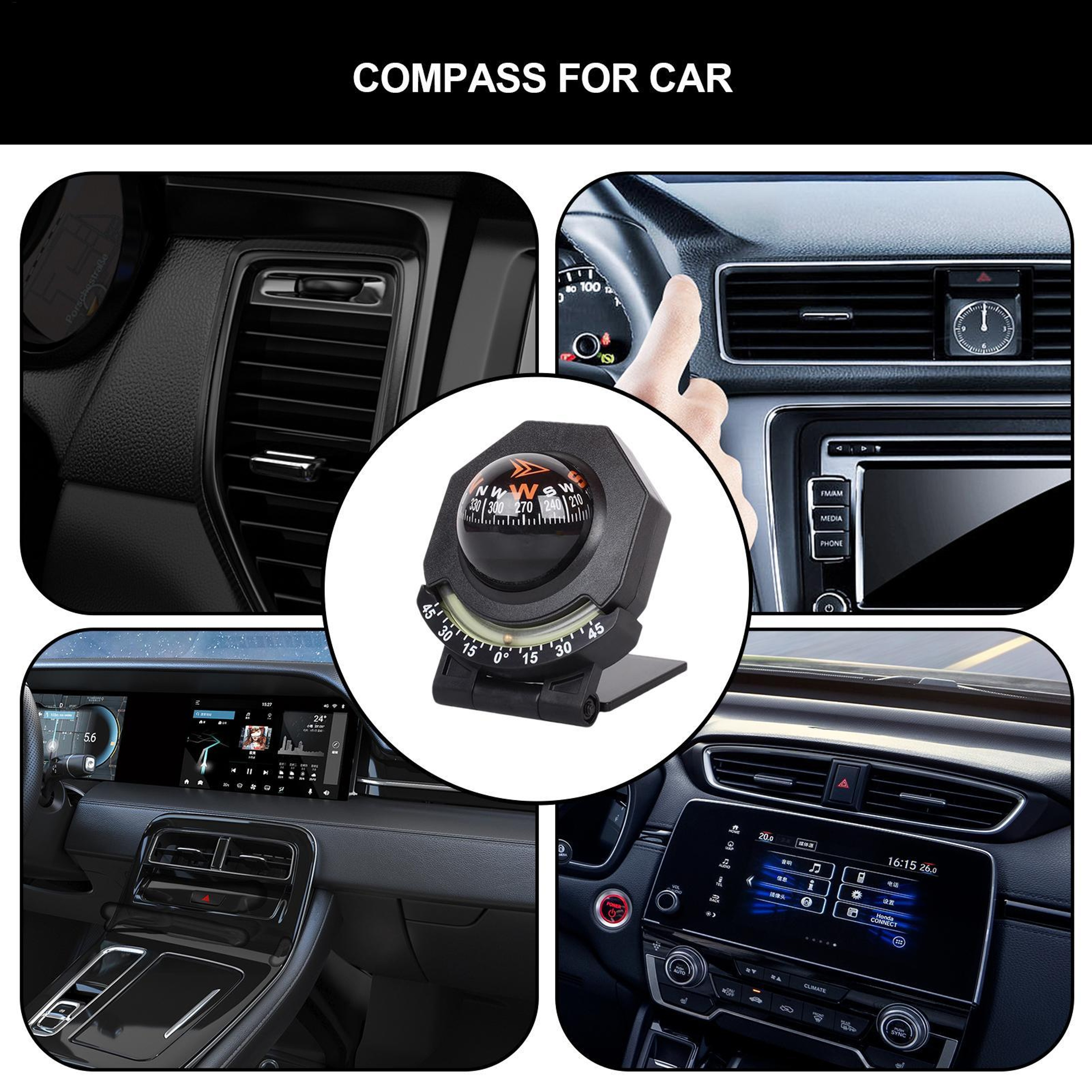 High Precision Car Dashboard Compass with Inclinometer Adjustable Night Vision Navigation Tool – view 5