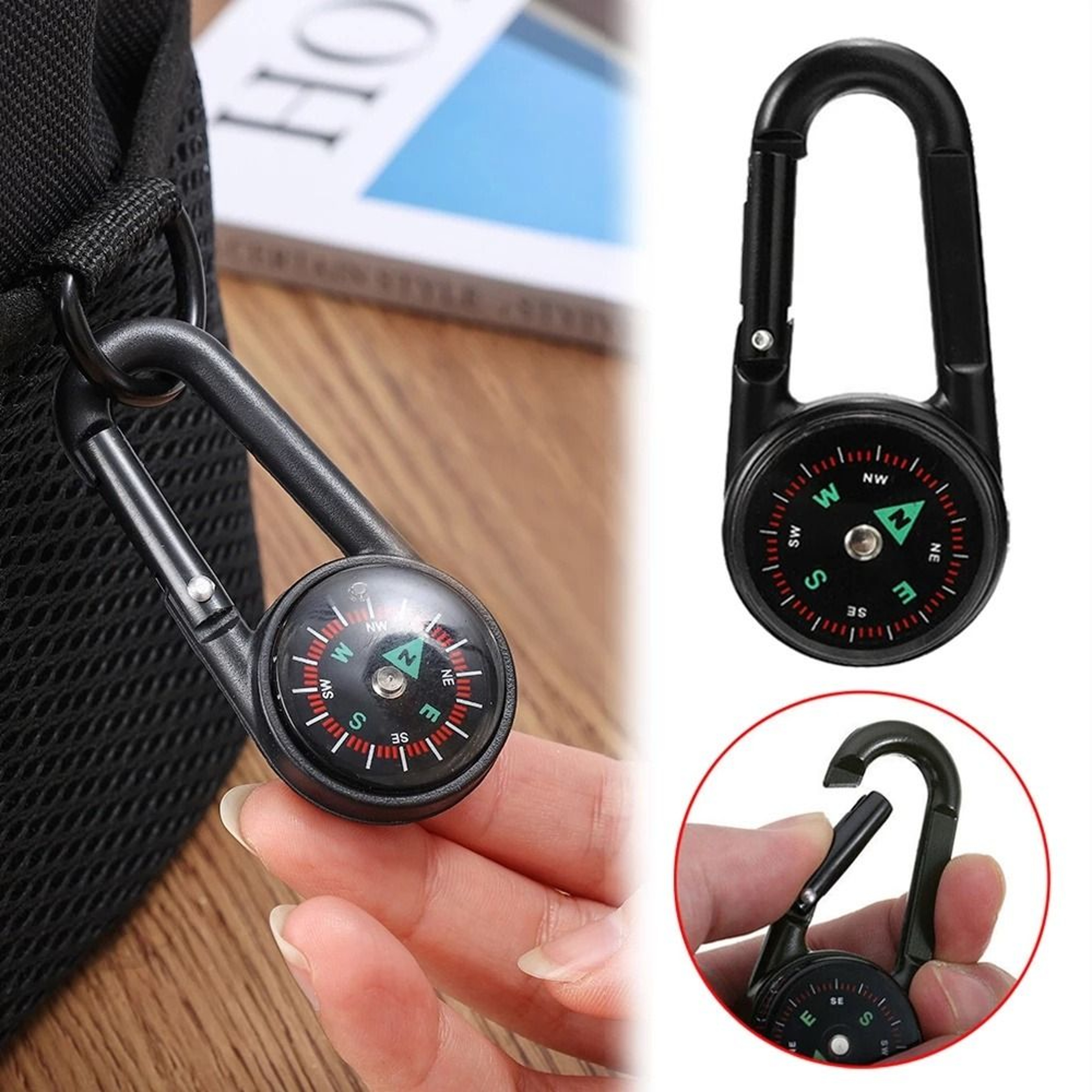 Mini Clip-On Hiking Compass with Snap Hook Portable Survival Navigation Tool – view 1