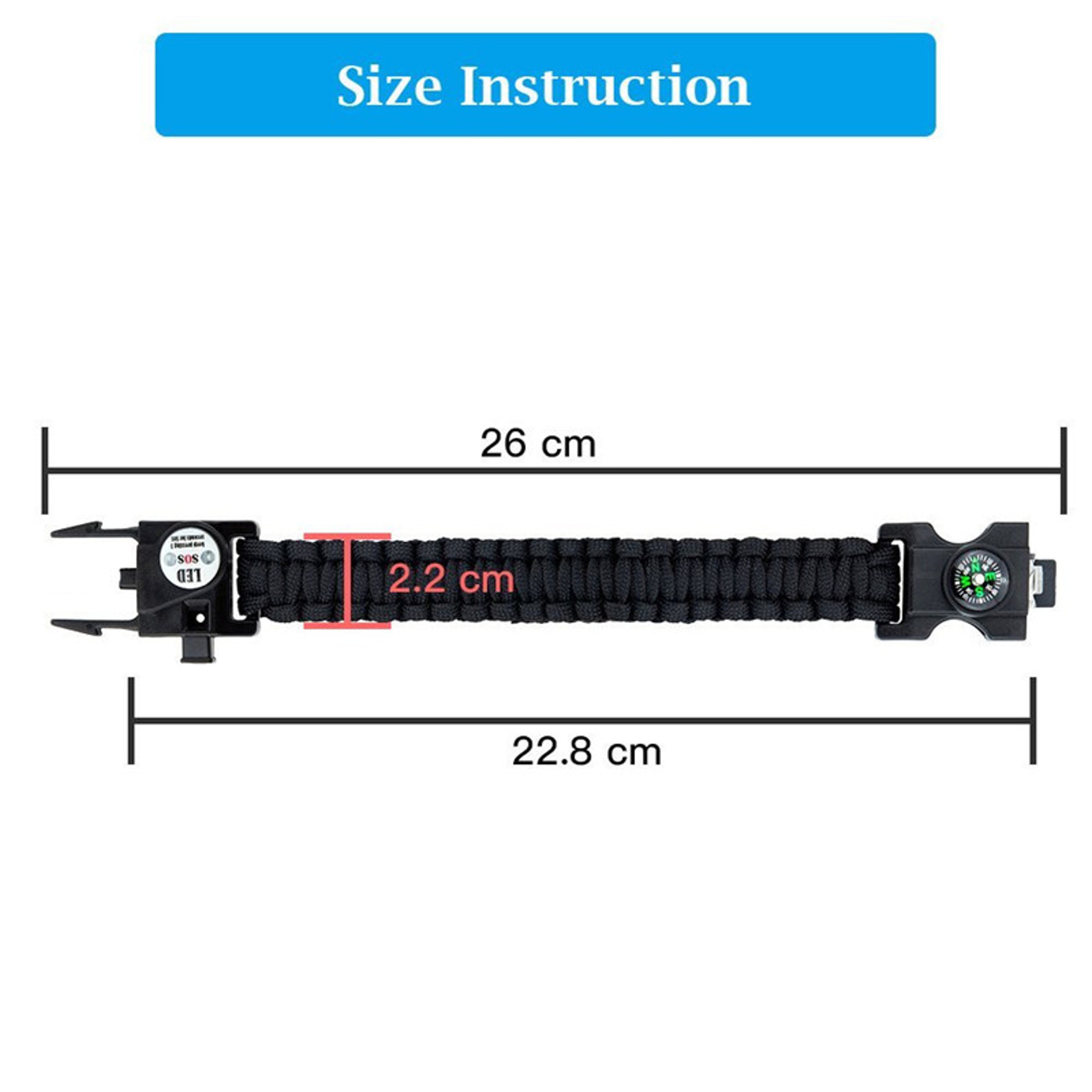 High Visibility Survival Bracelet With LED Light Compass And Whistle For Camping And Emergency Use 2