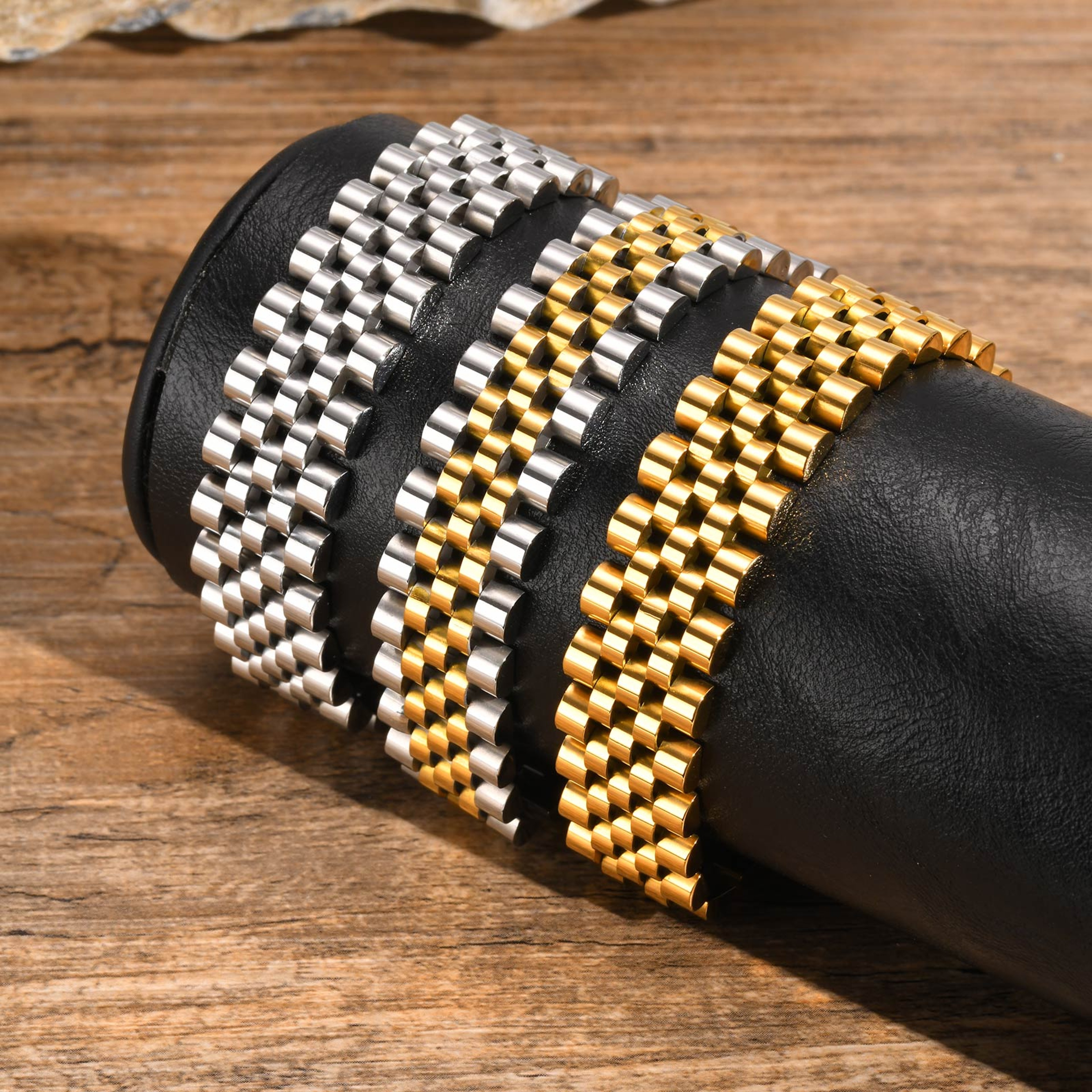 Magnetic Stainless Steel Watch Band Bracelet for Men Adjustable Chunky Link Wristband Jewelry Gift – view 3