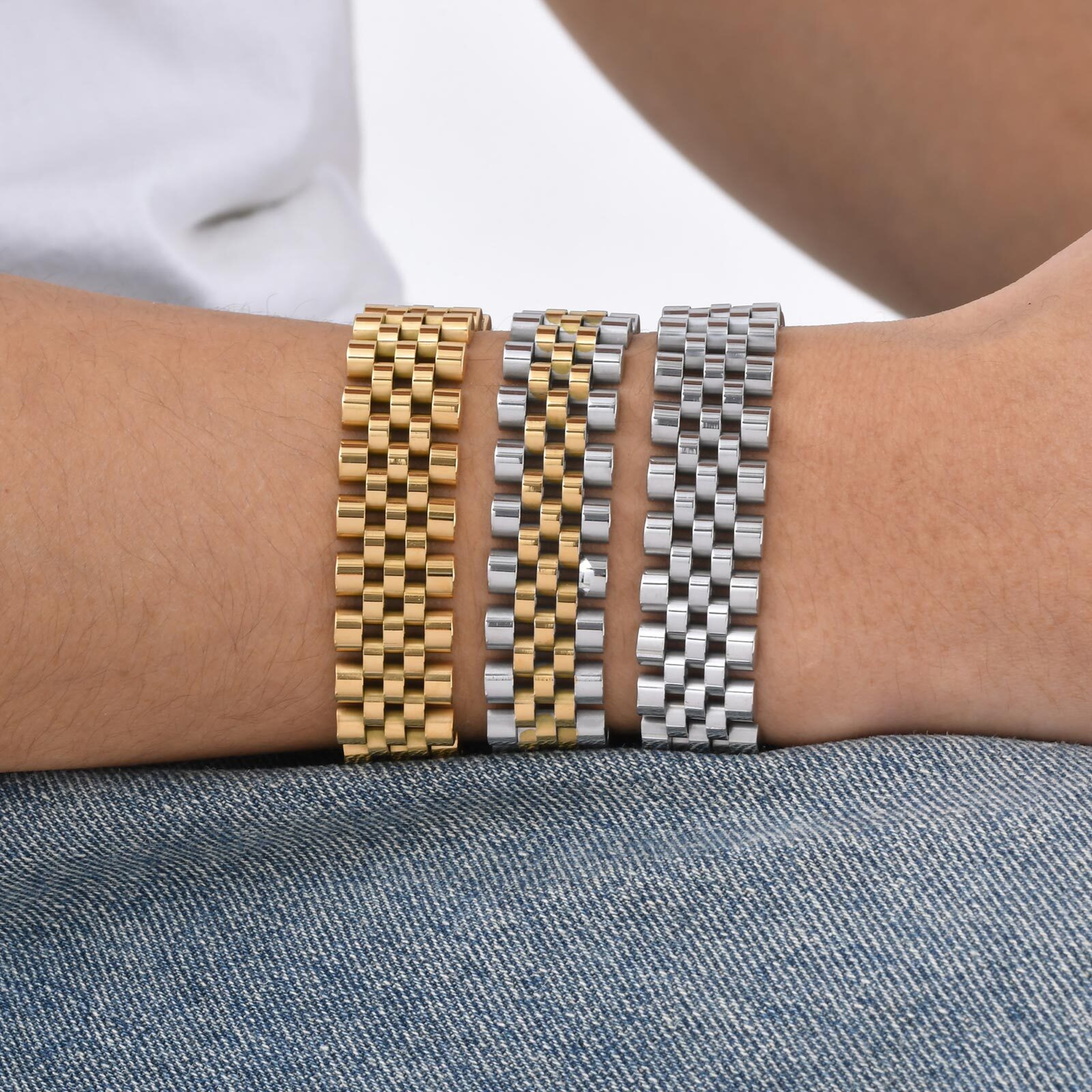 Magnetic Stainless Steel Watch Band Bracelet for Men Adjustable Chunky Link Wristband Jewelry Gift – view 4