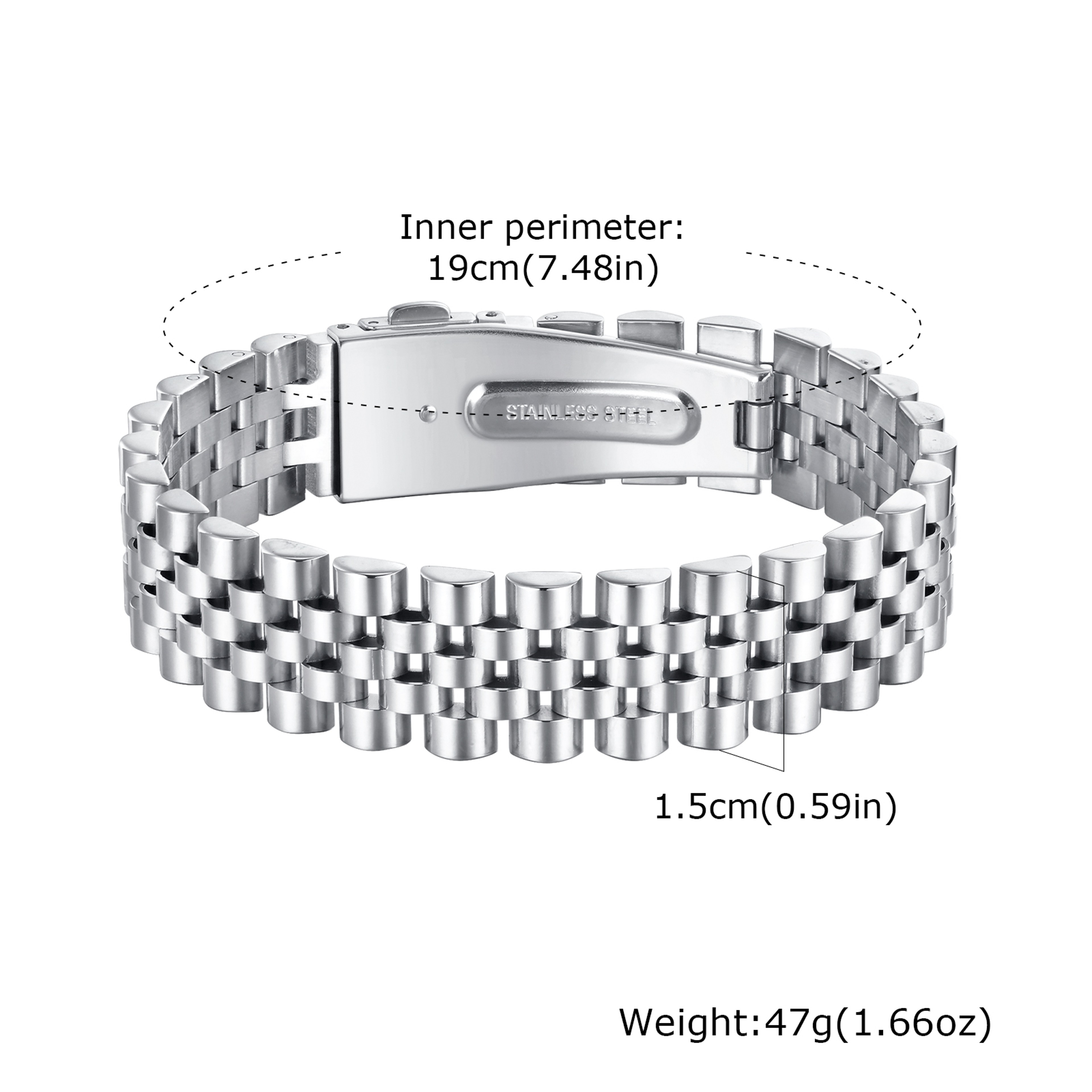 Magnetic Stainless Steel Watch Band Bracelet for Men Adjustable Chunky Link Wristband Jewelry Gift – view 9