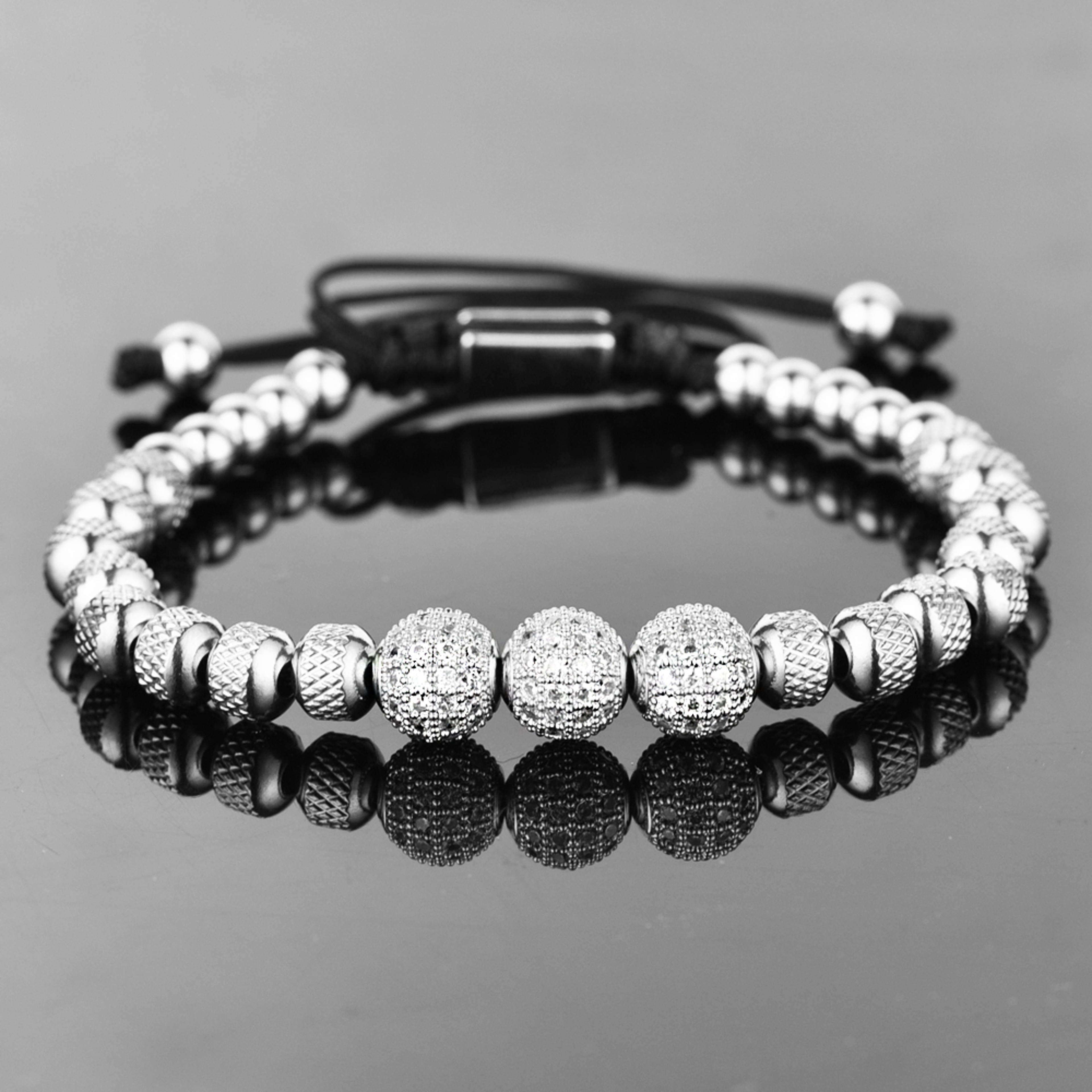 Blue CZ Beaded Friendship Bracelet Stainless Steel Adjustable Charm Bracelet for Women Men – view 4