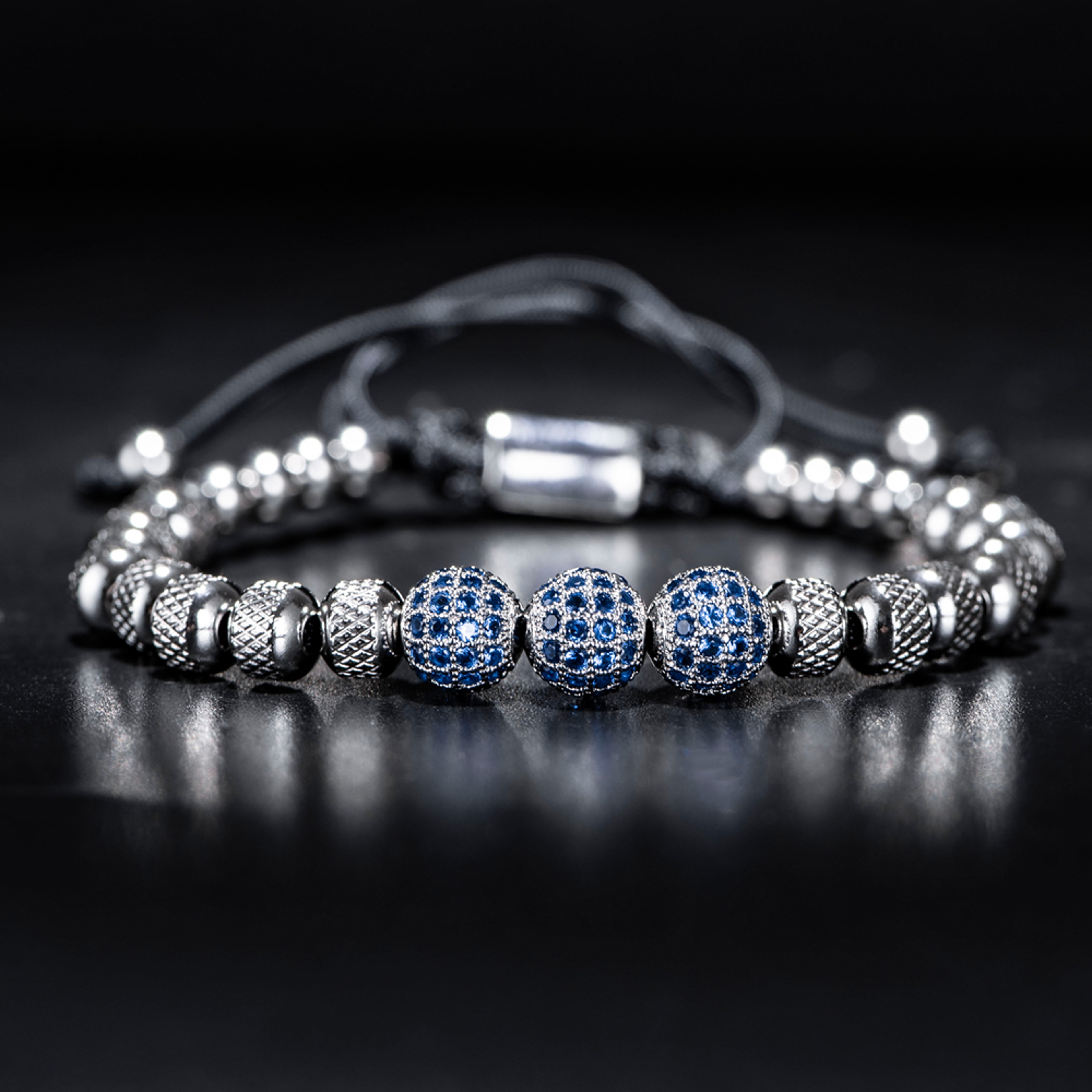 Blue CZ Beaded Friendship Bracelet Stainless Steel Adjustable Charm Bracelet for Women Men – view 8