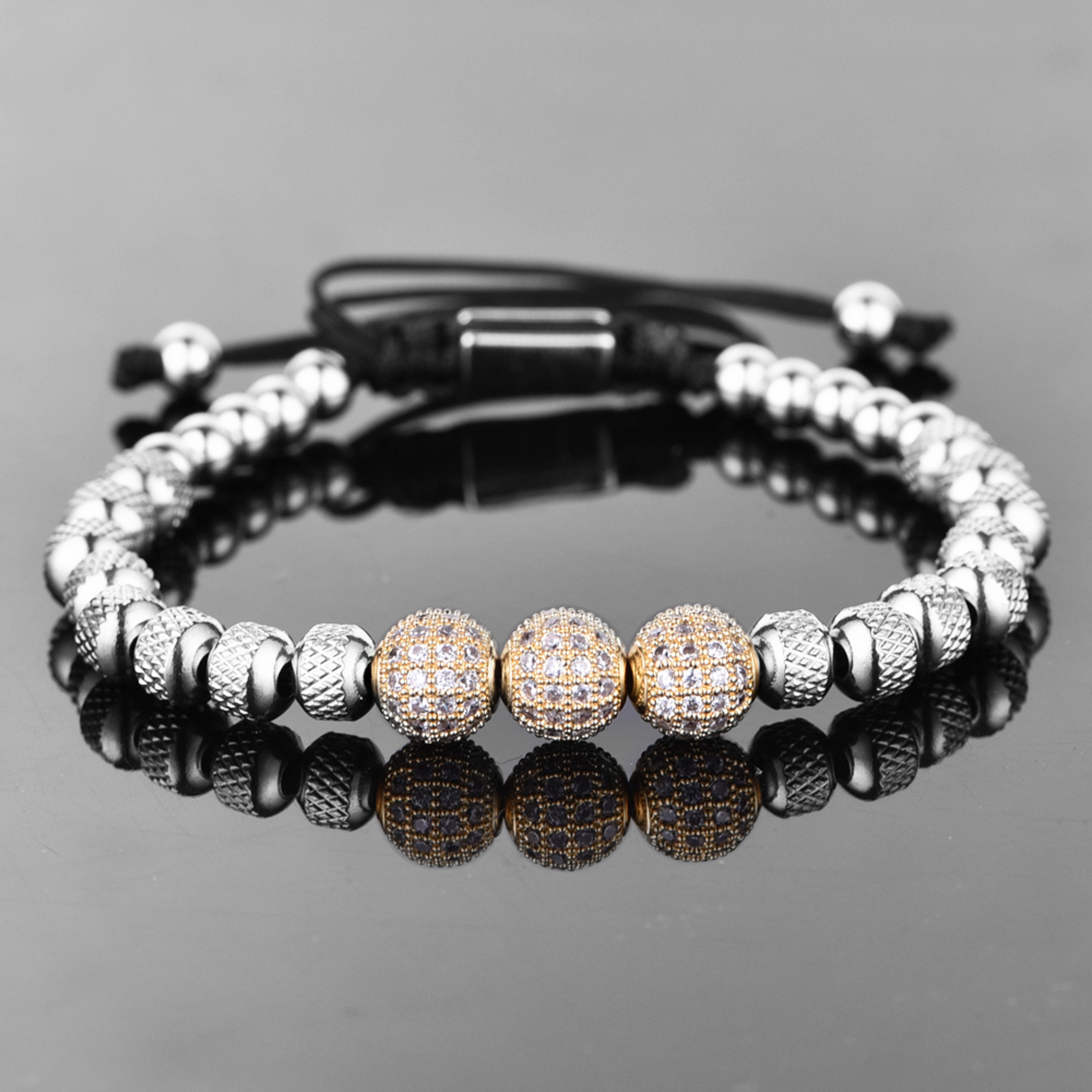 Blue CZ Beaded Friendship Bracelet Stainless Steel Adjustable Charm Bracelet for Women Men – view 9
